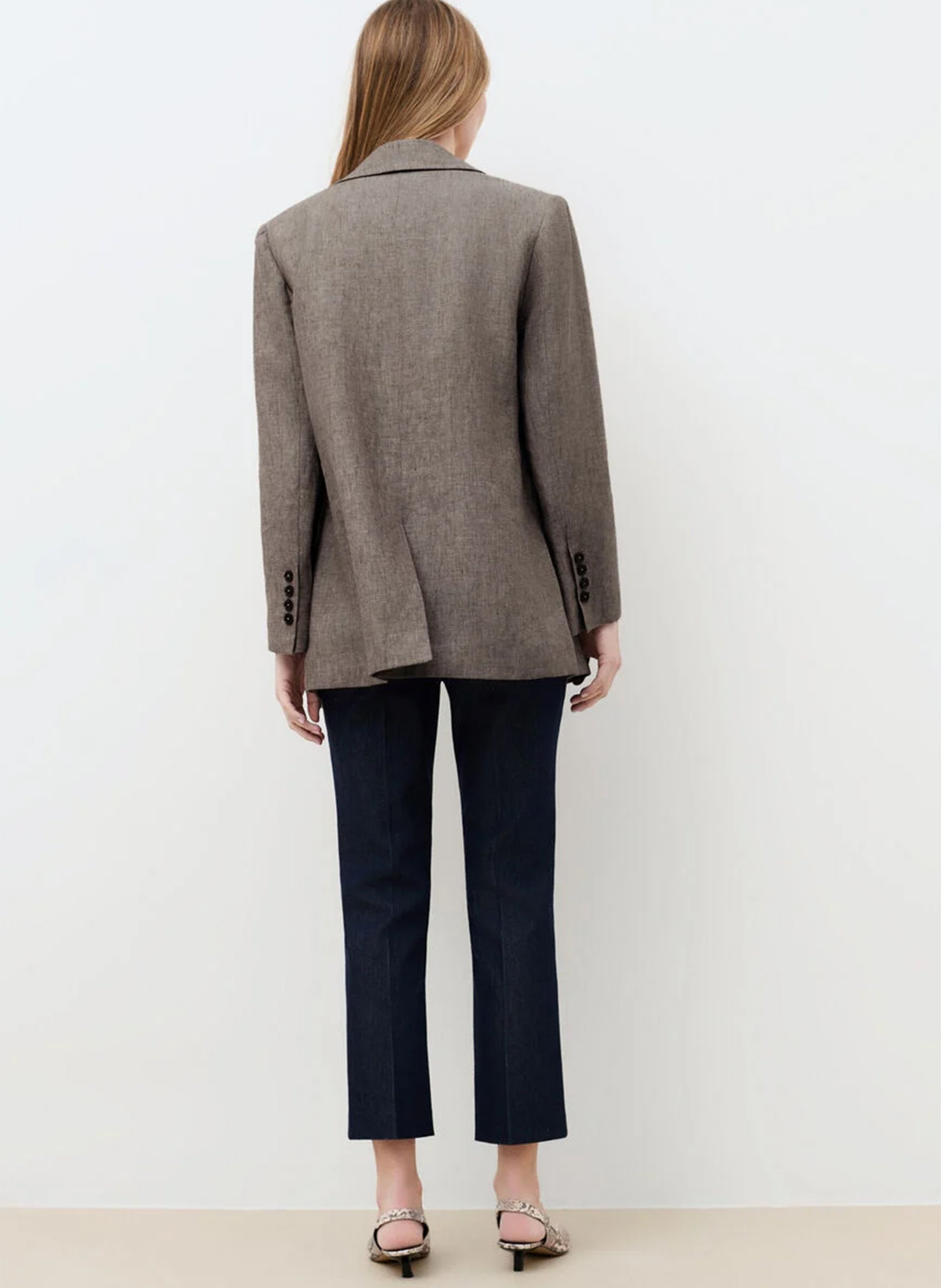 Veste tailleur droite en lin CAROLL Marron