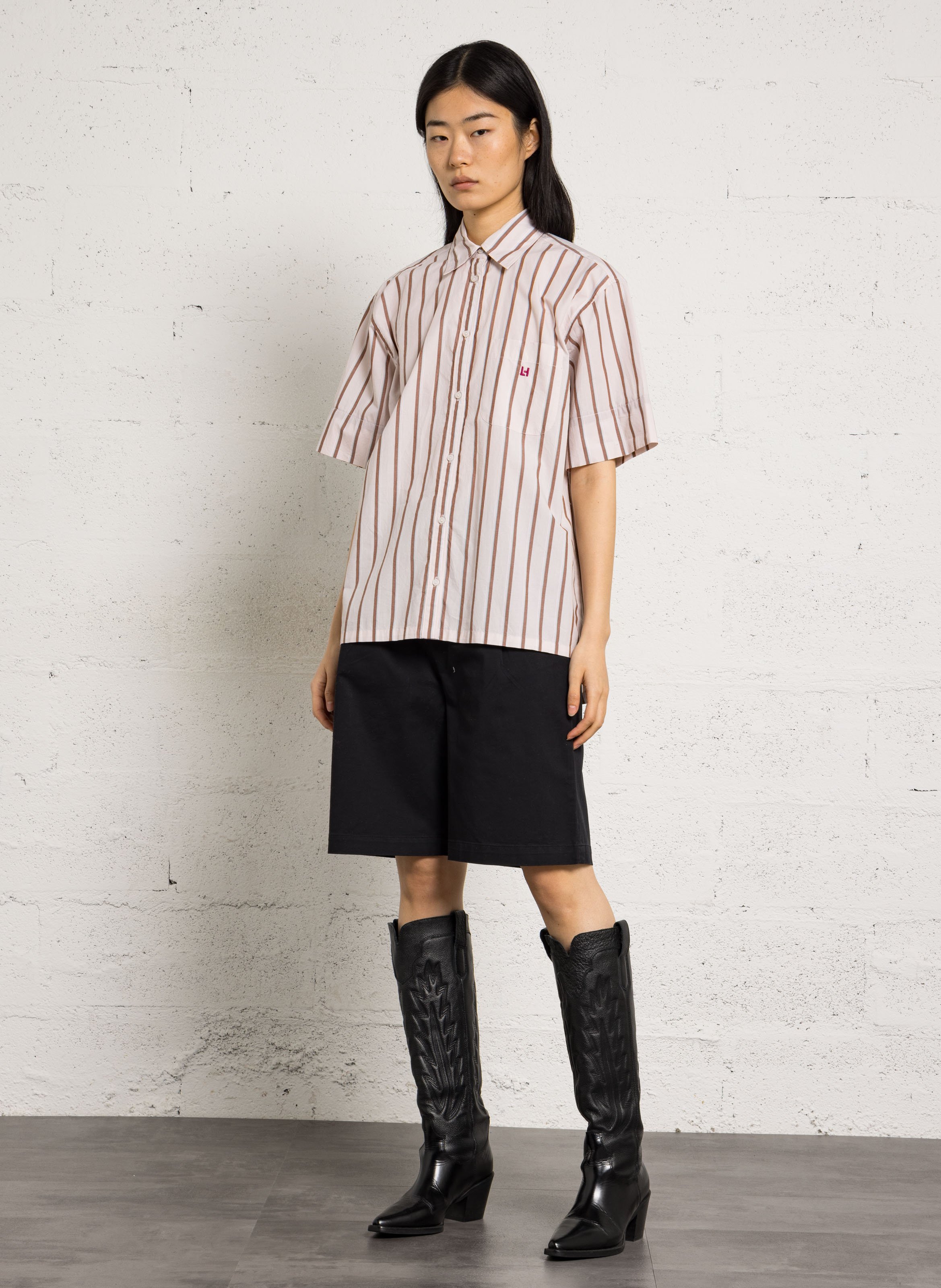 Striped straight organic cotton shirt LEON & HARPER Pink