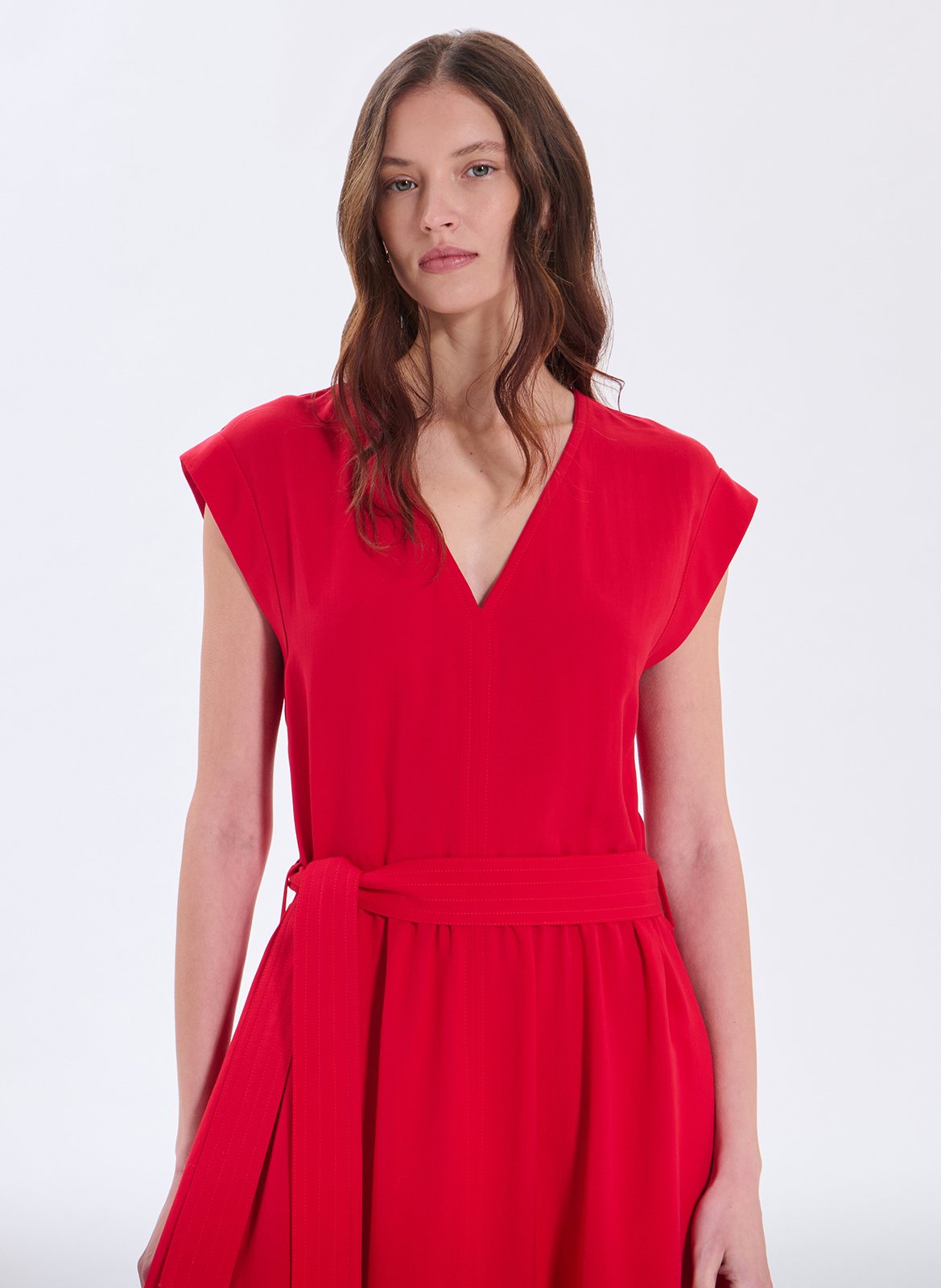 Long loose-fit V-neck dress ZAPA Red