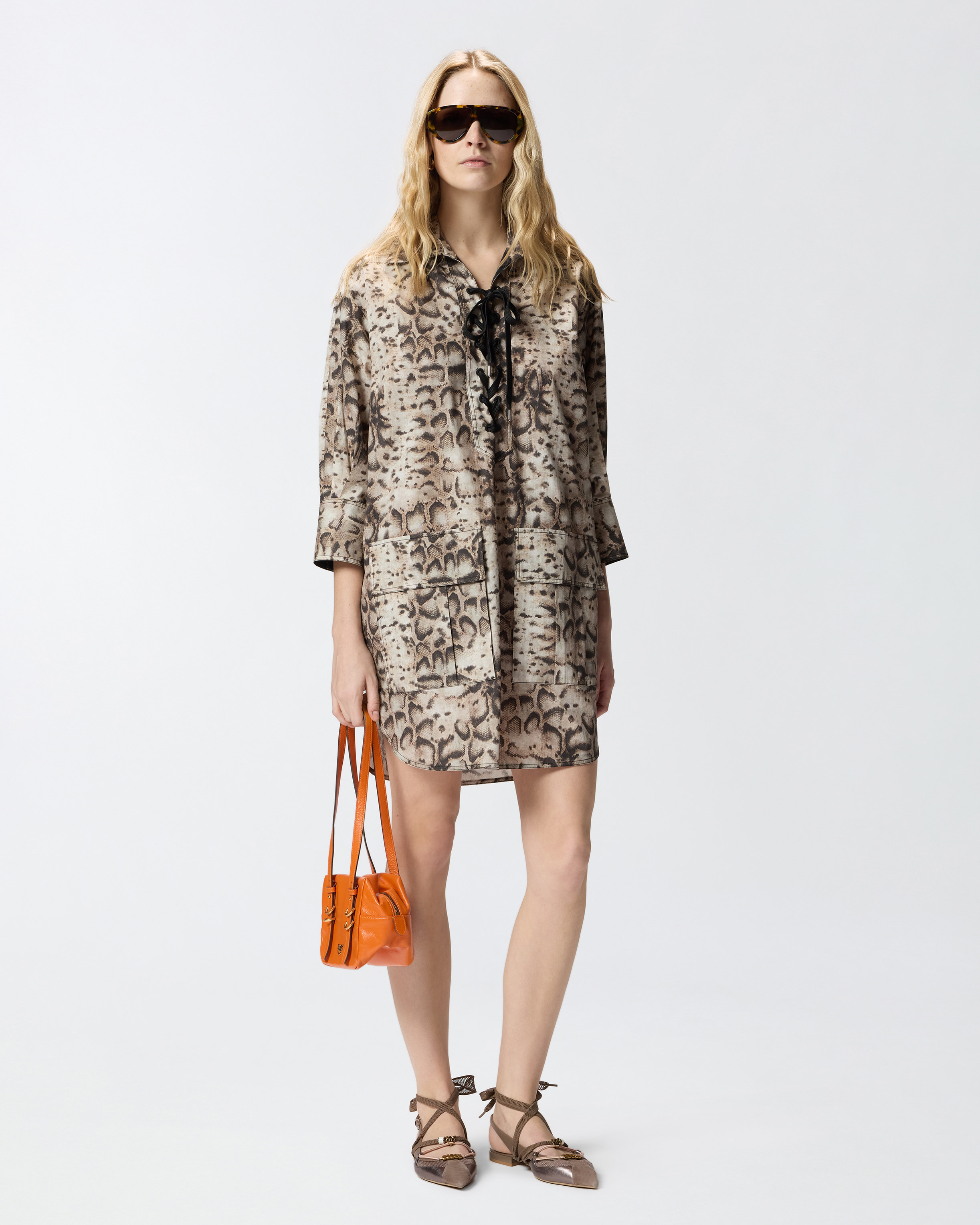 Robe courte avec imprimé serpent et liens à nouer à l'encolure PINKO Multicolore