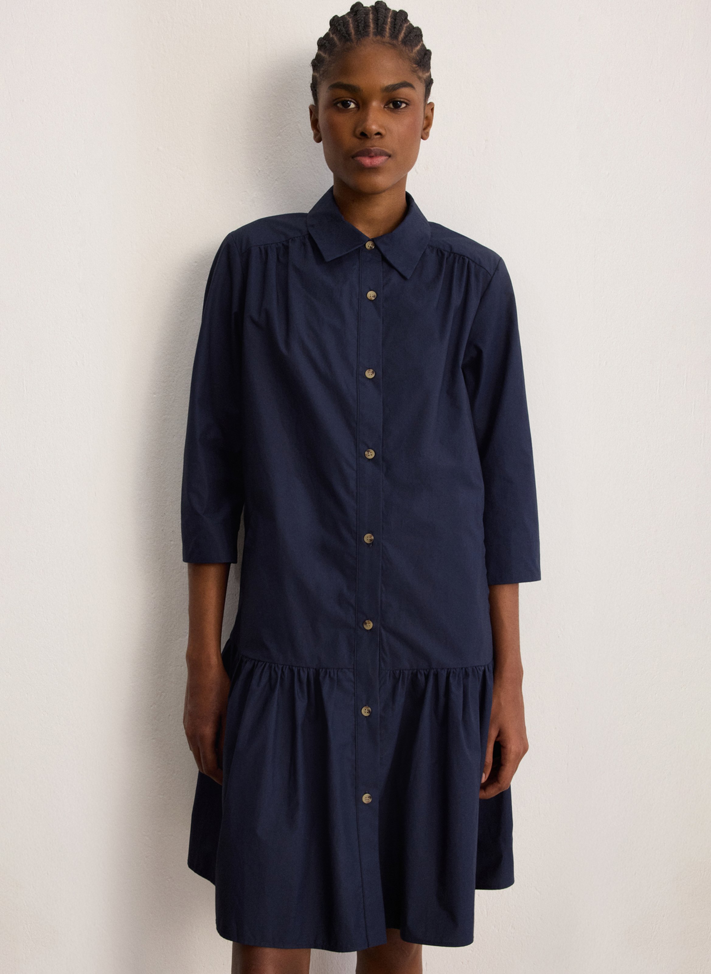 Ausgestelltes Baumwoll-Kurzkleid mit klassischem Kragen PABLO Blau