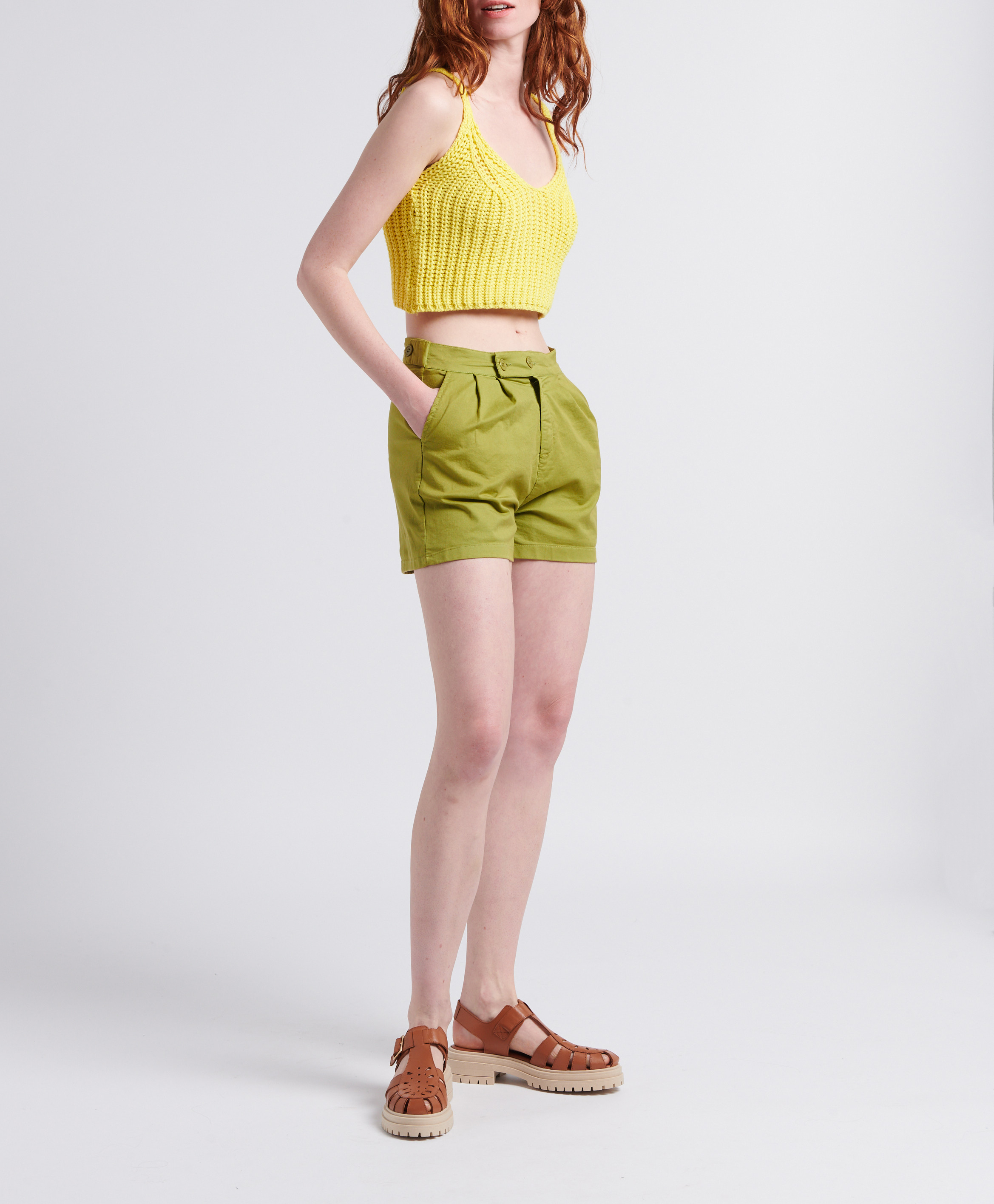 V-neck cotton-blend knitted crop top DR BLOOM Yellow