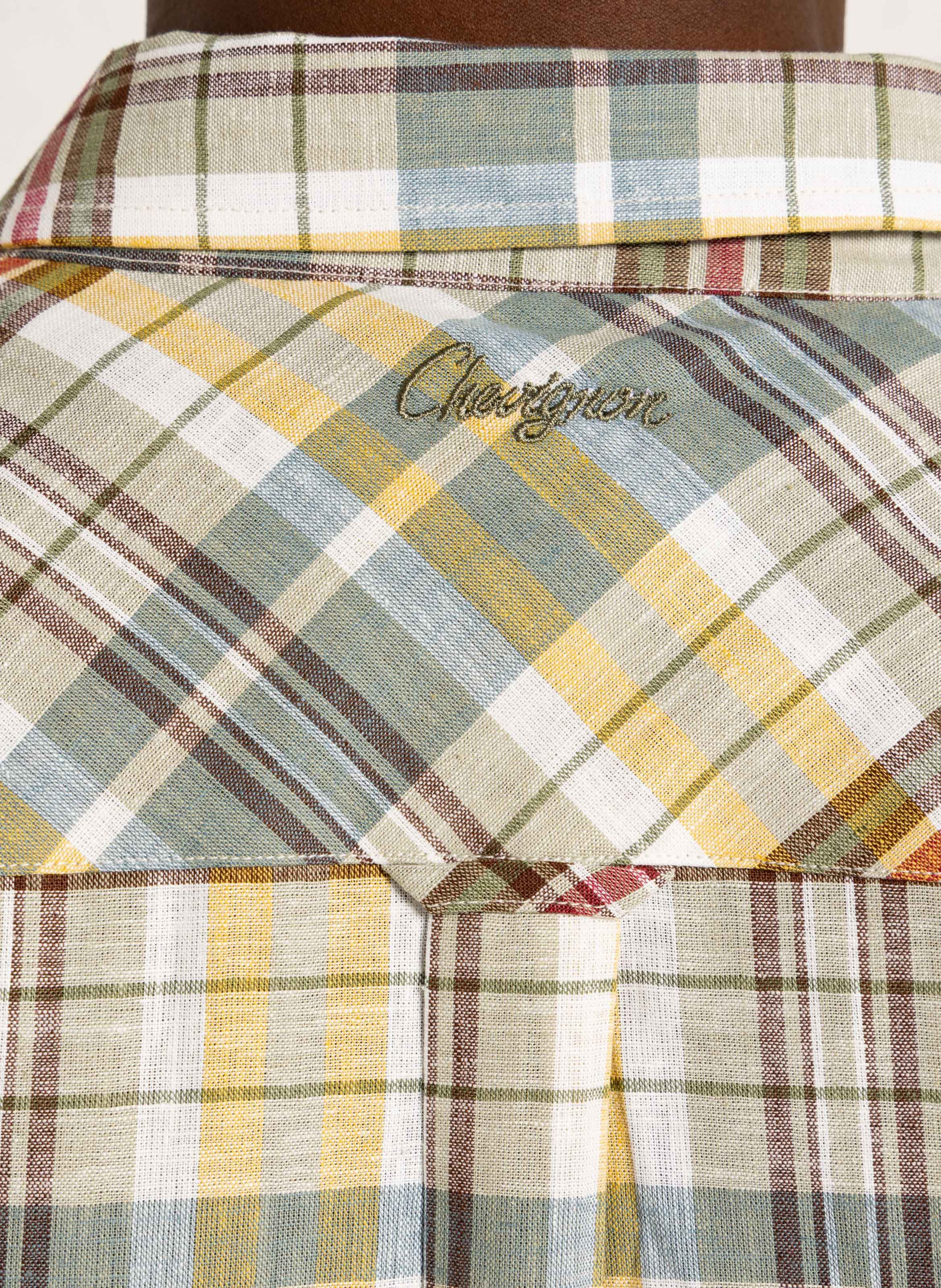 Chemise oversize col classique en coton et lin imprimé CHEVIGNON Vert