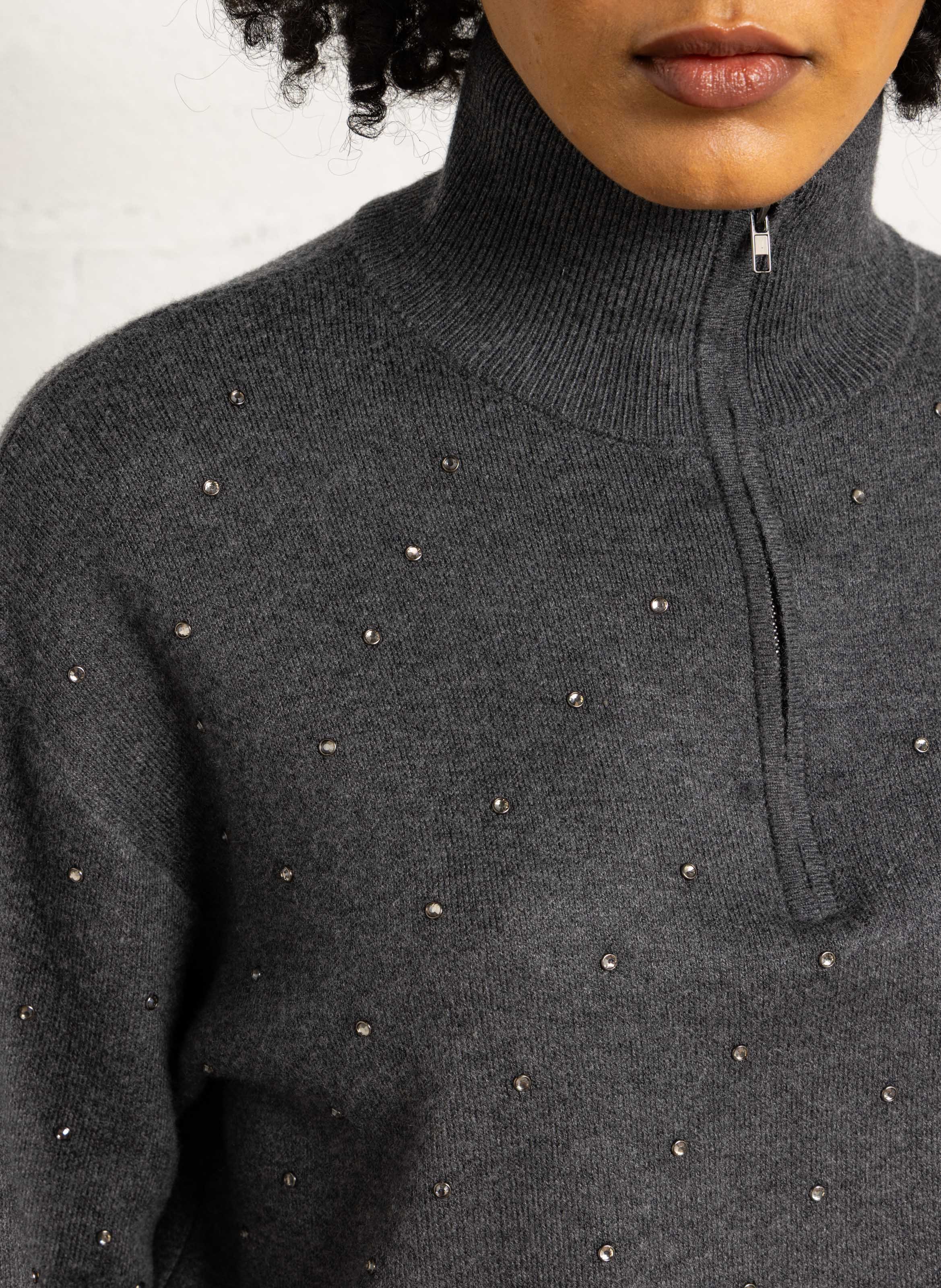 Pull cà strass col zippé  SUNCOO Noir