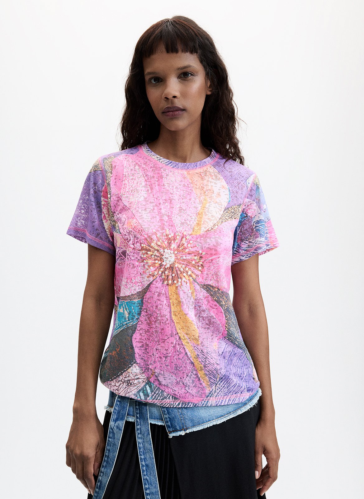 T-shirt droit en coton mélangé DESIGUAL Rouge