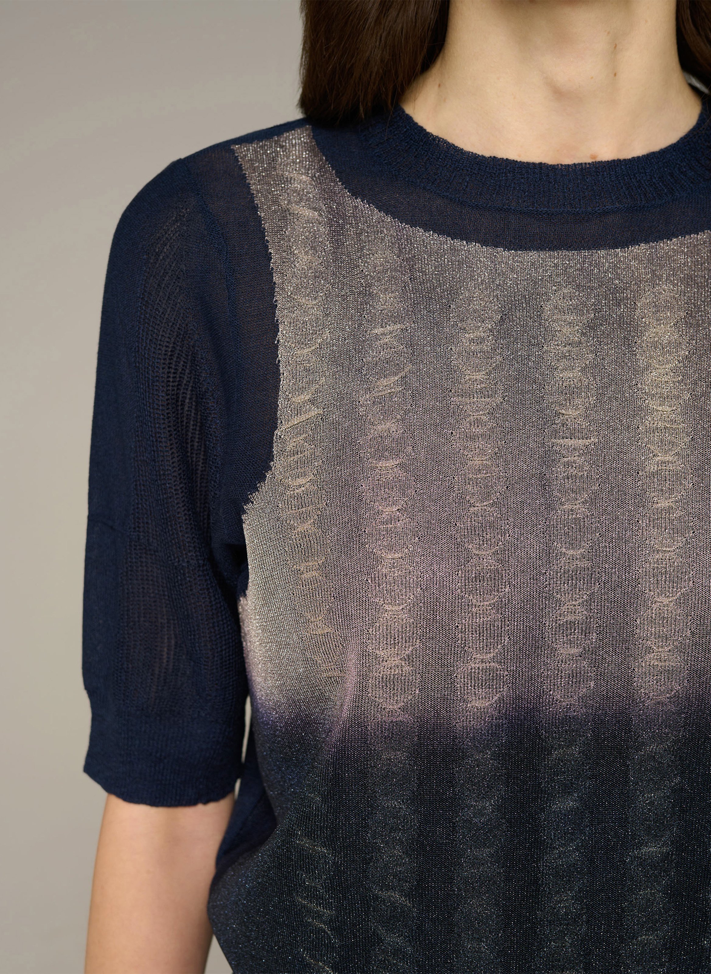 Rechte jacquard metallic pullover met ronde hals COTELAC Blauw