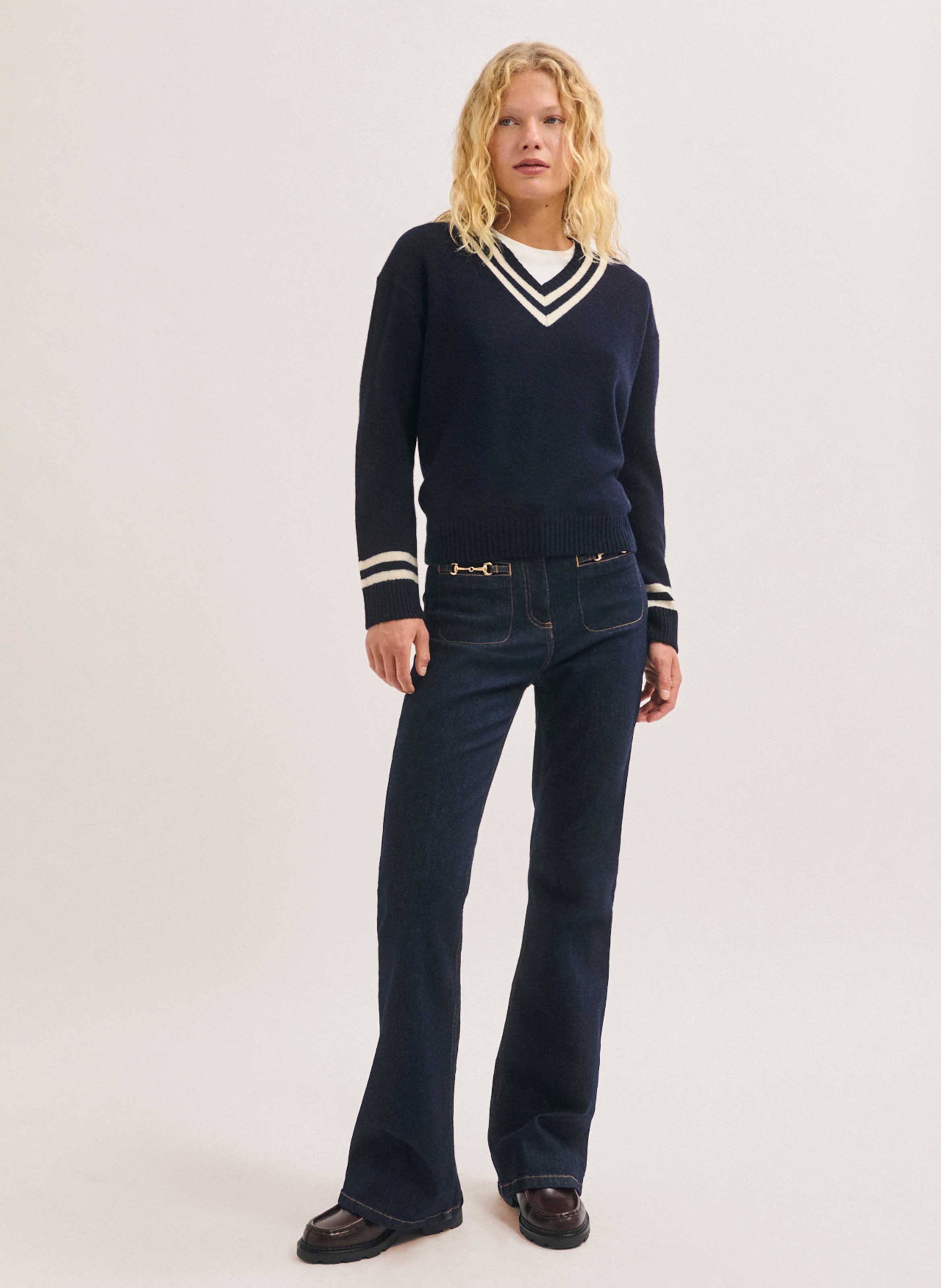 V-neck wool sweater PABLO Blue