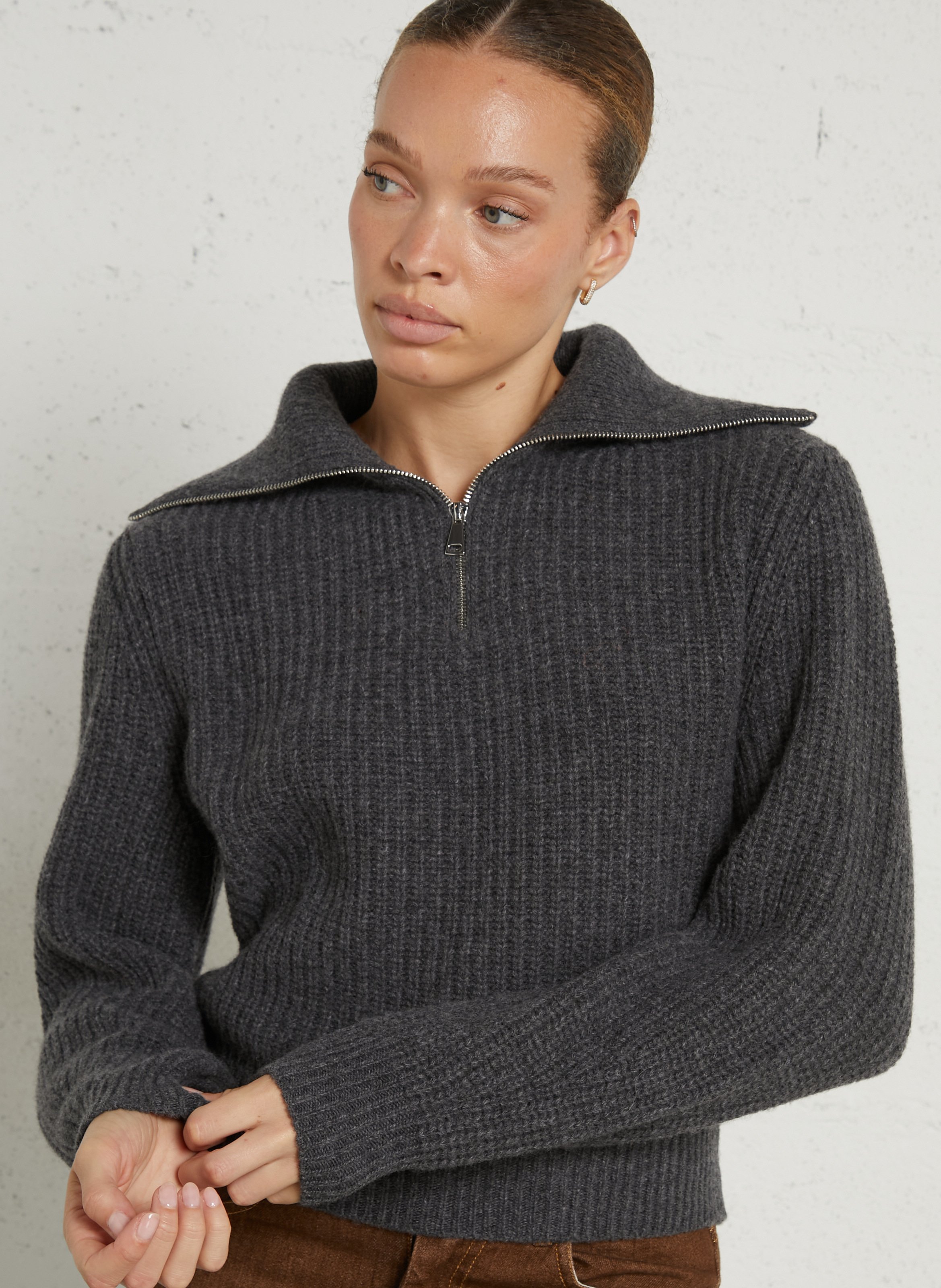 Pull droite col polo en laine MAX MARA WEEK END Noir