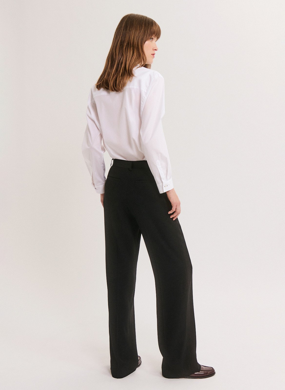 Plain high-waisted straight-cut pants PABLO Black