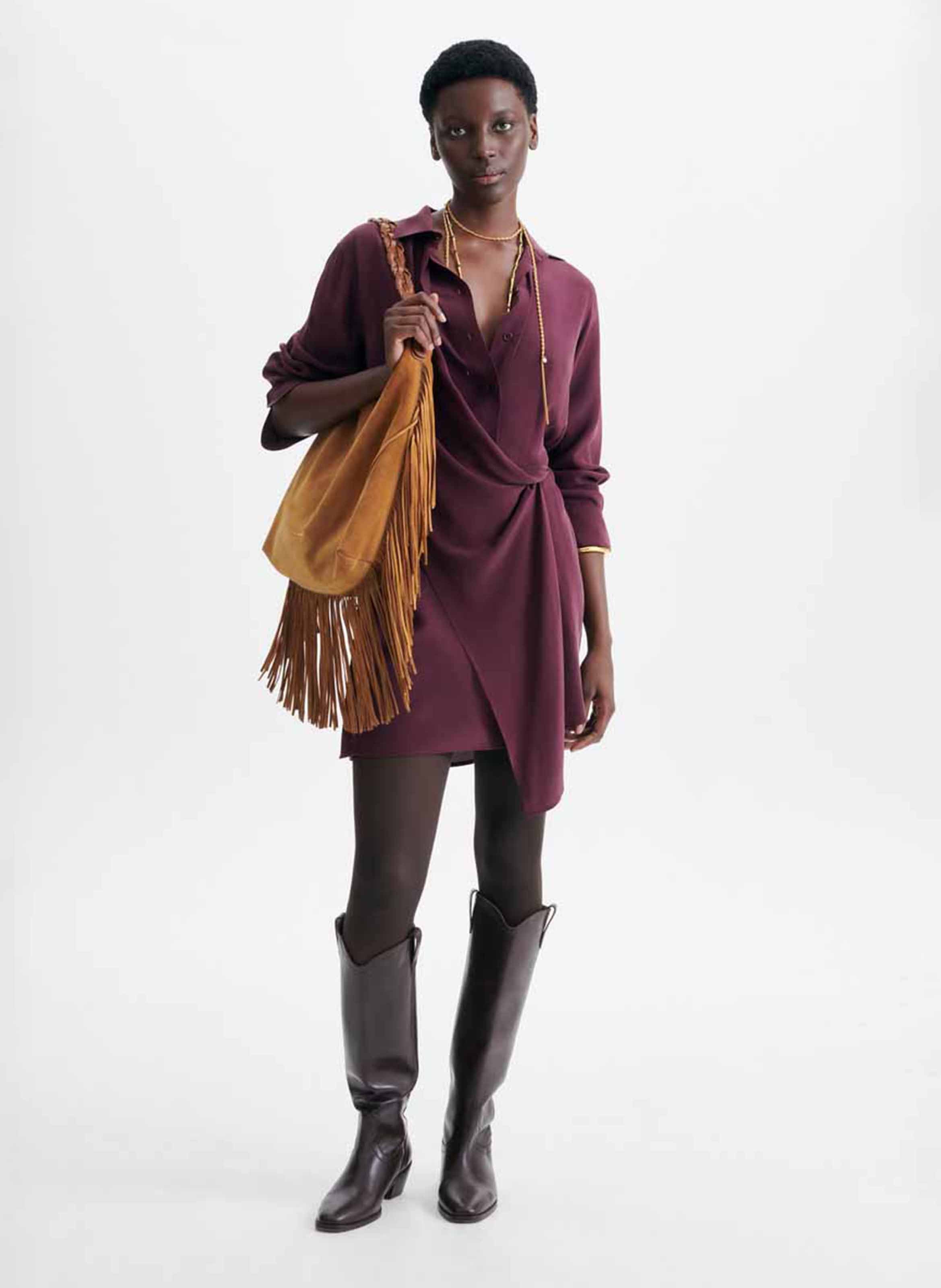 Robe court col classique en soie VANESSA BRUNO Violet