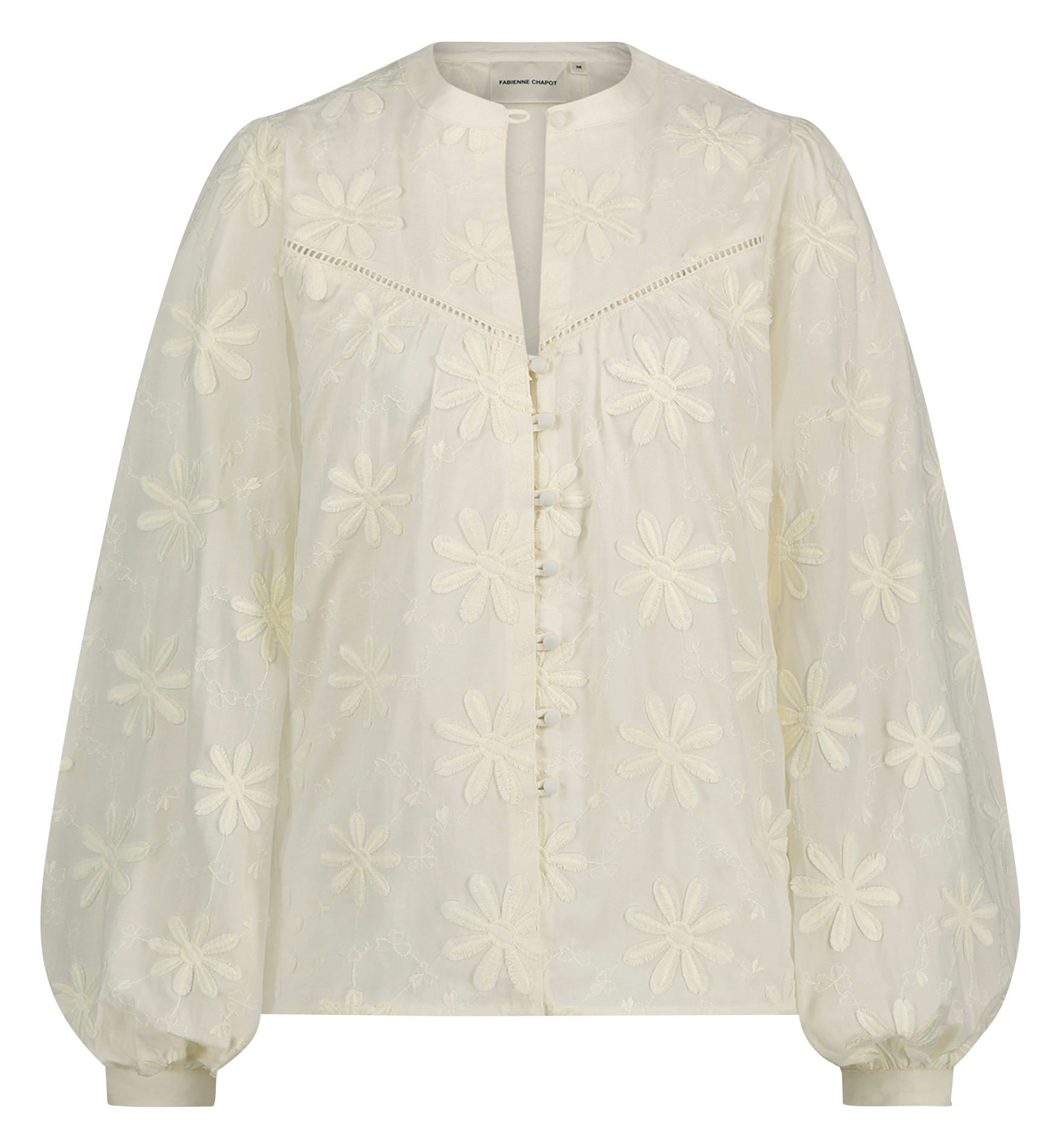 Chemise droite brodée en coton FABIENNE CHAPOT Blanc