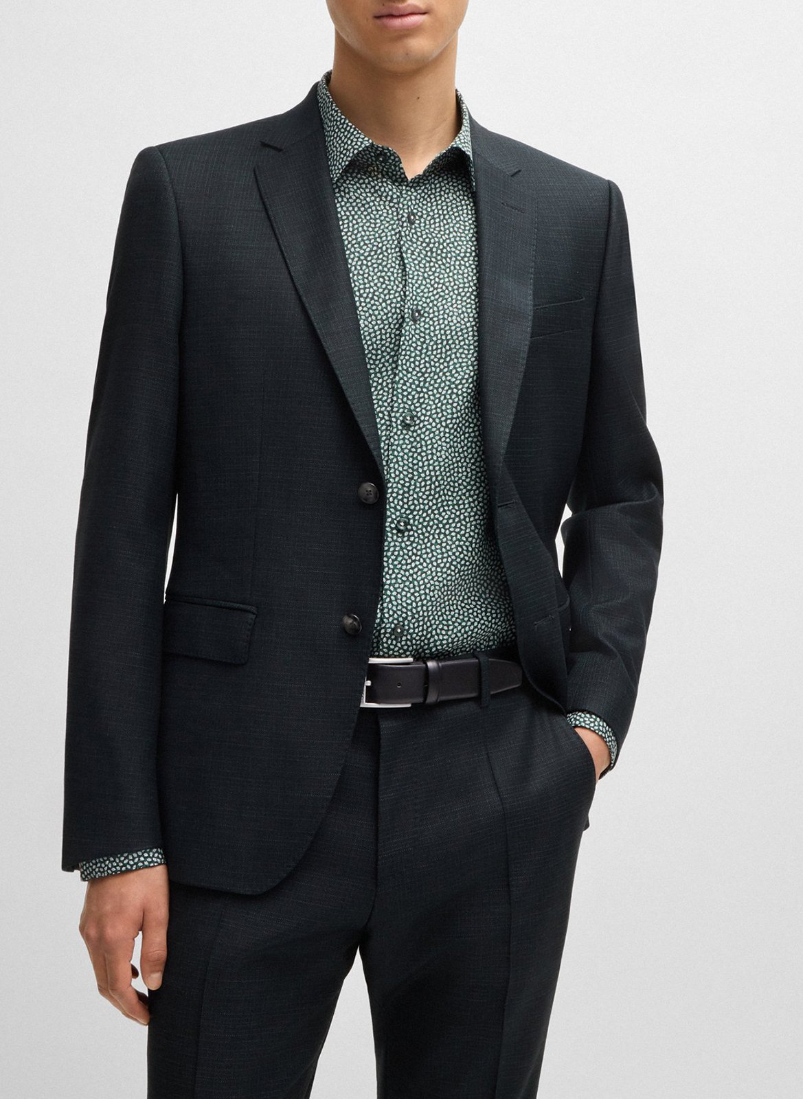 Adjustable leather belt with buckle BOSS Black