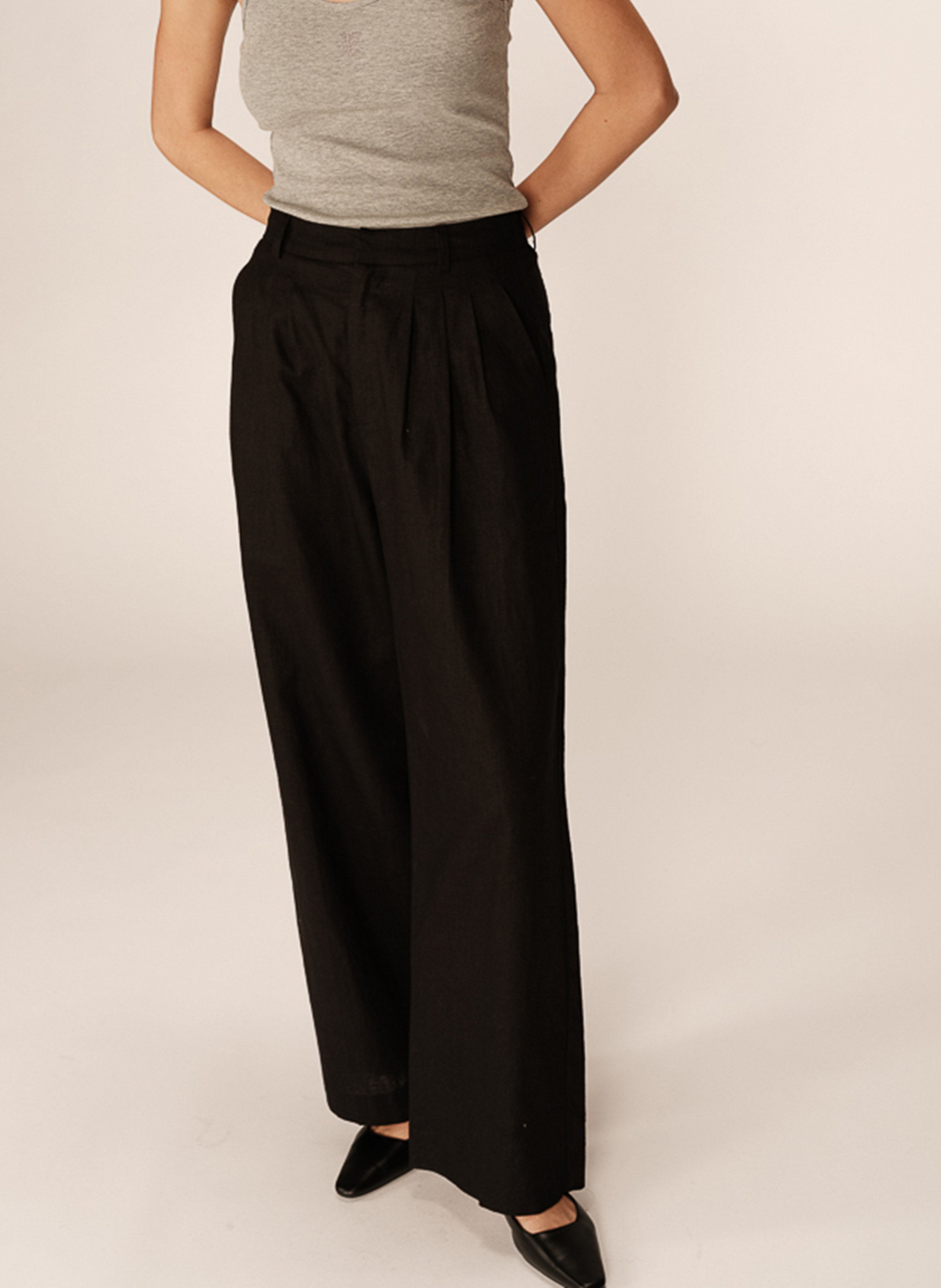Wide-leg linen-blend pants GRACE ET MILA Black