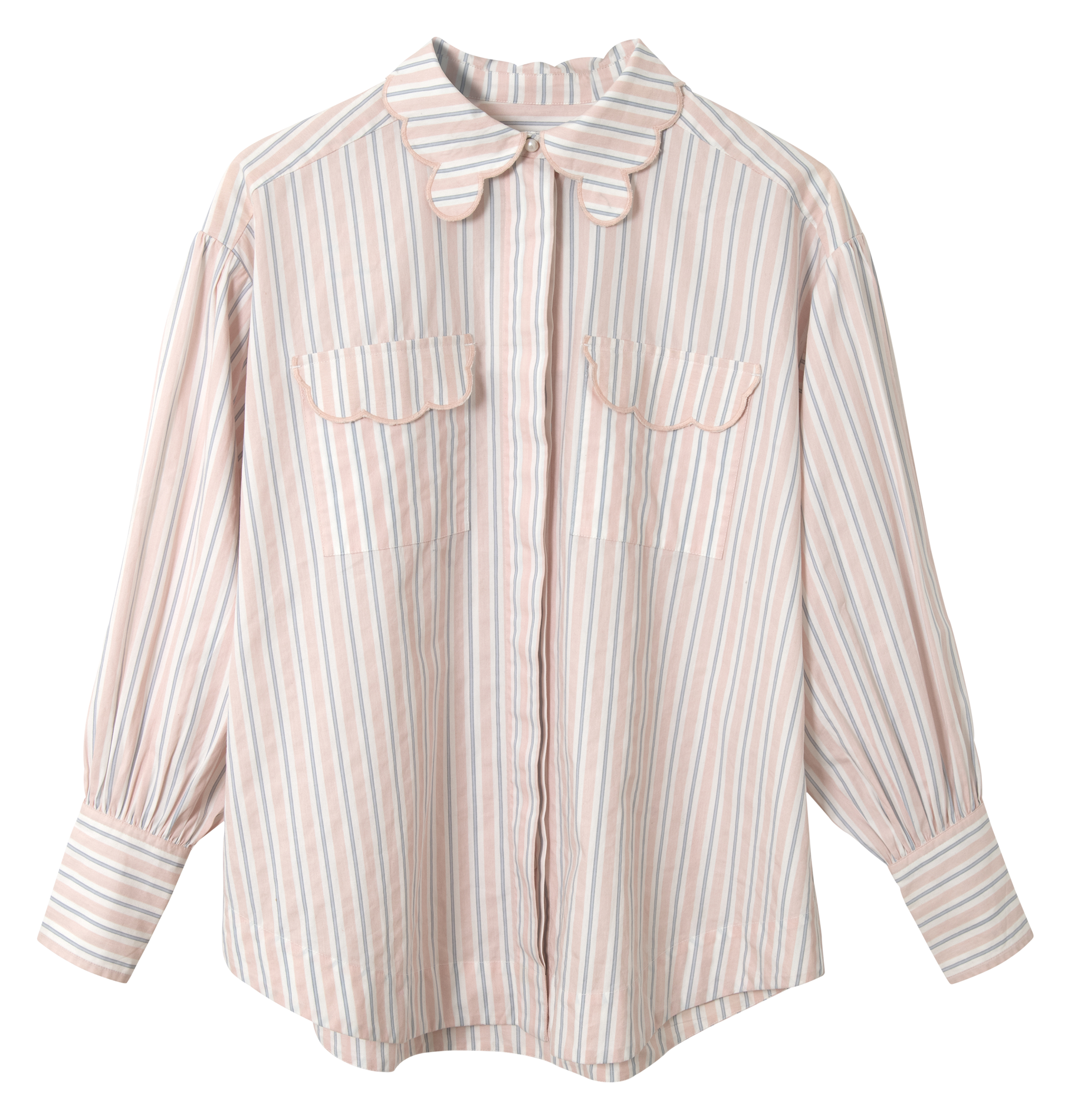 Wijd gestreept overhemd met feston details Oranje