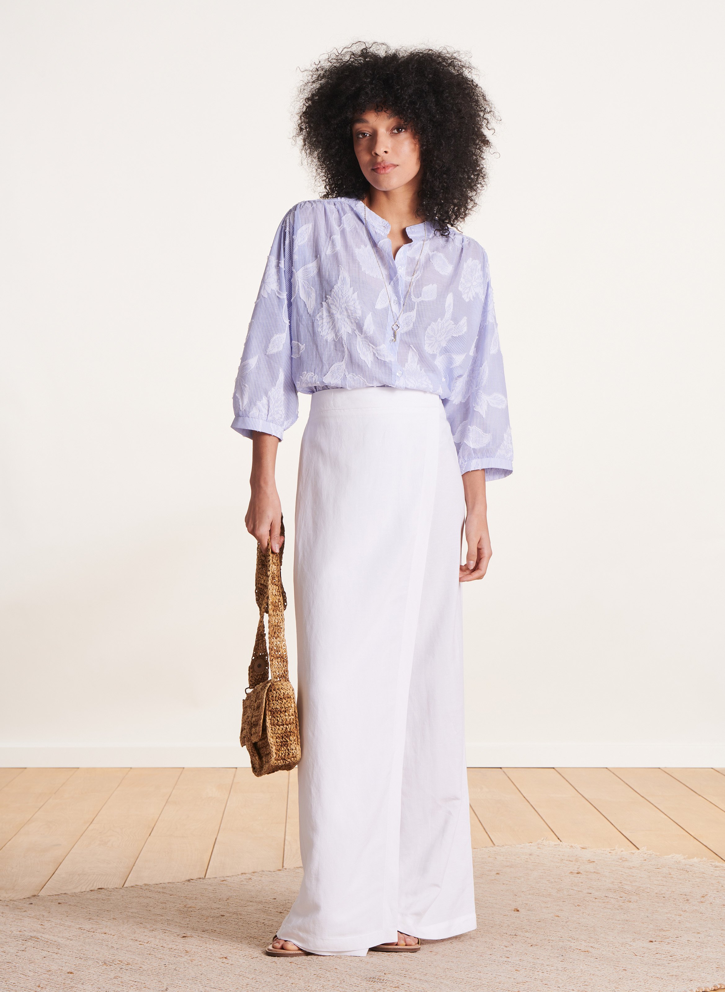 Floral print Mao collar blouse LA FEE MARABOUTEE Blue