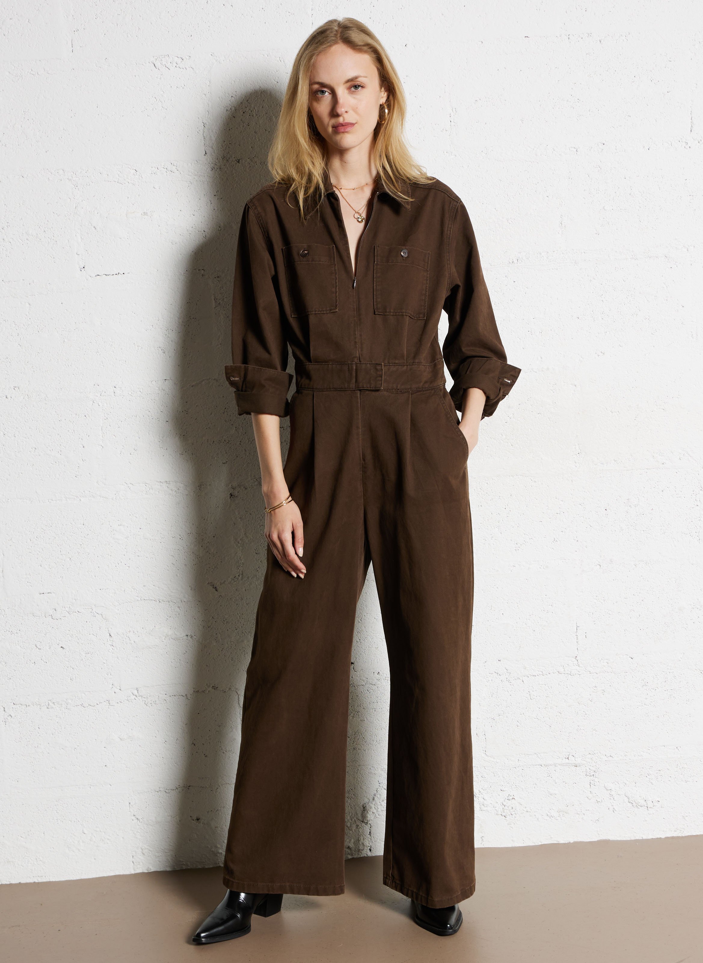 Combinaison col classique en coton bio SUNCOO Marron