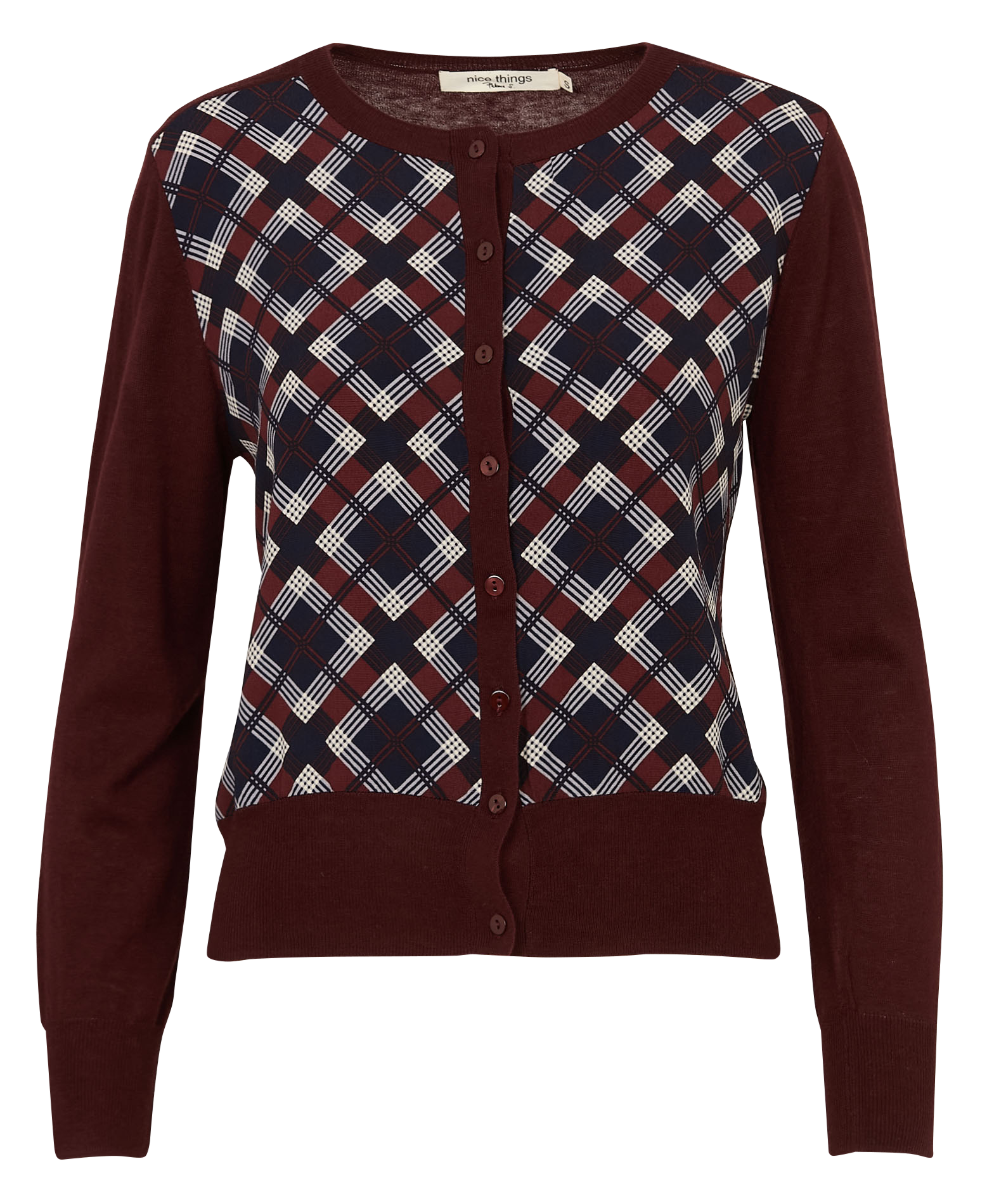 Cardigan droit col rond NICE THINGS Marron