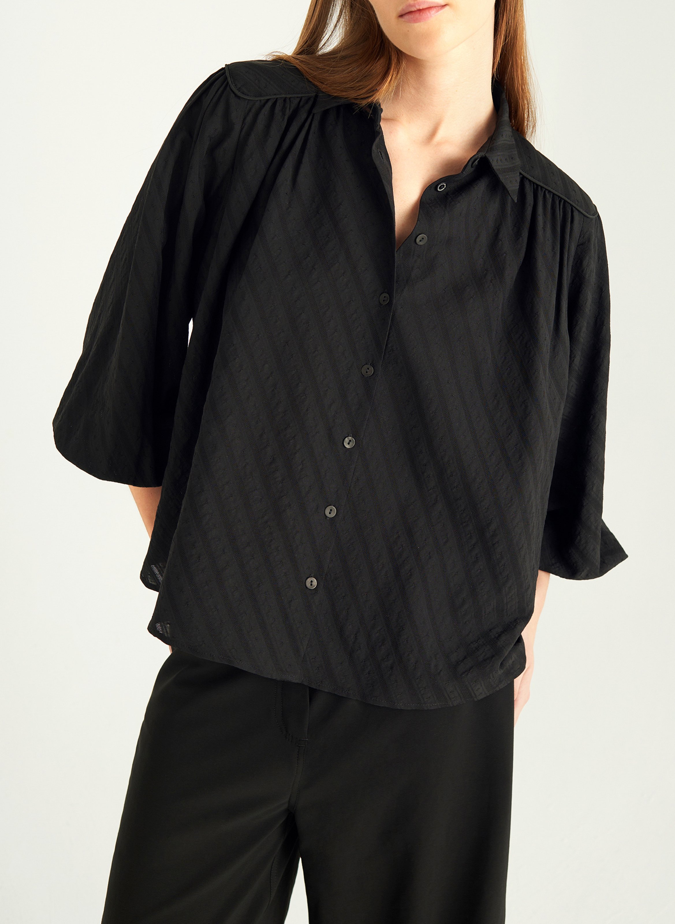Classic collar shirt in wool and silk COTELAC Black
