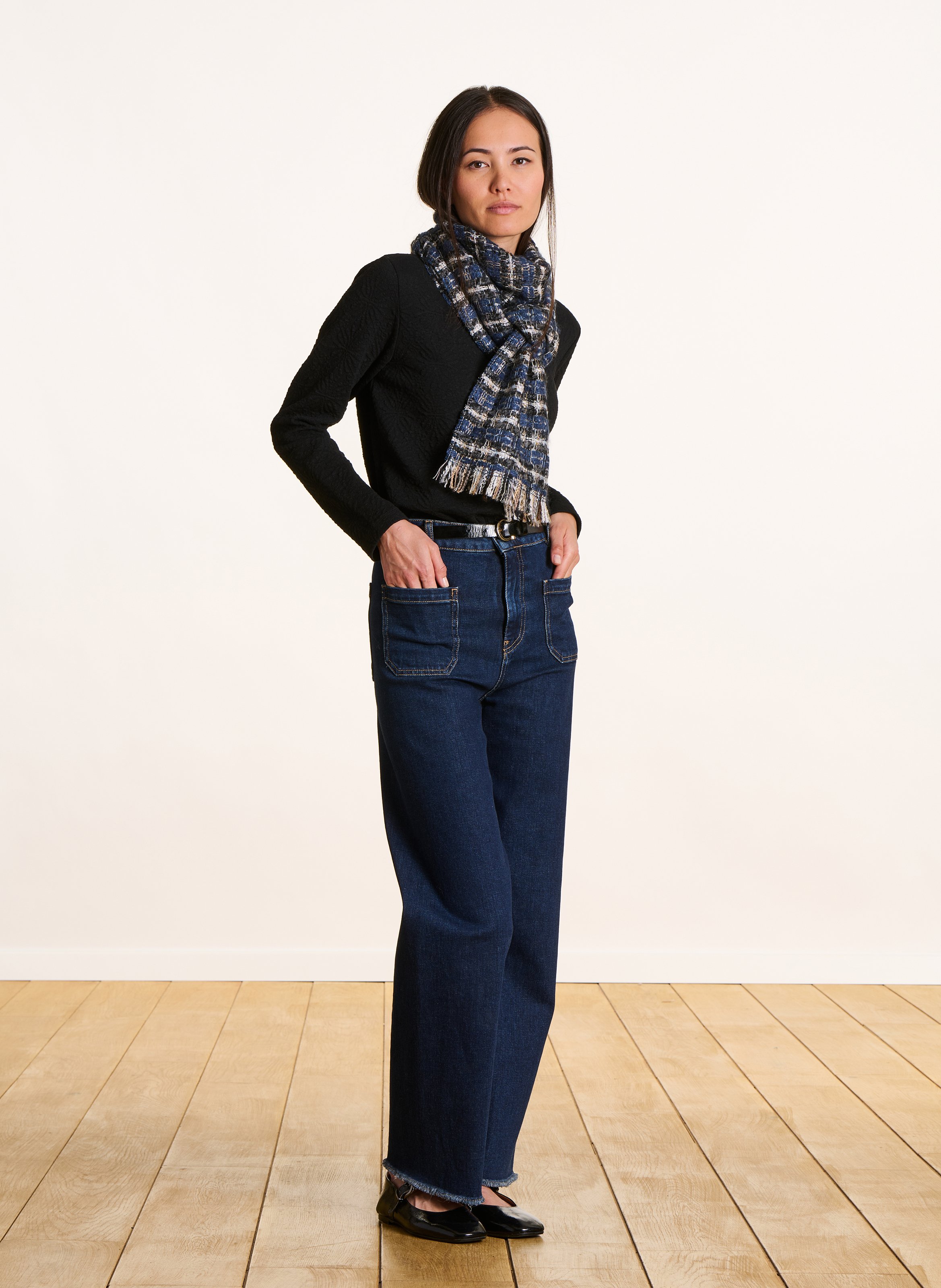 Echarpe rectangulaire à carreaux LA FEE MARABOUTEE Bleu