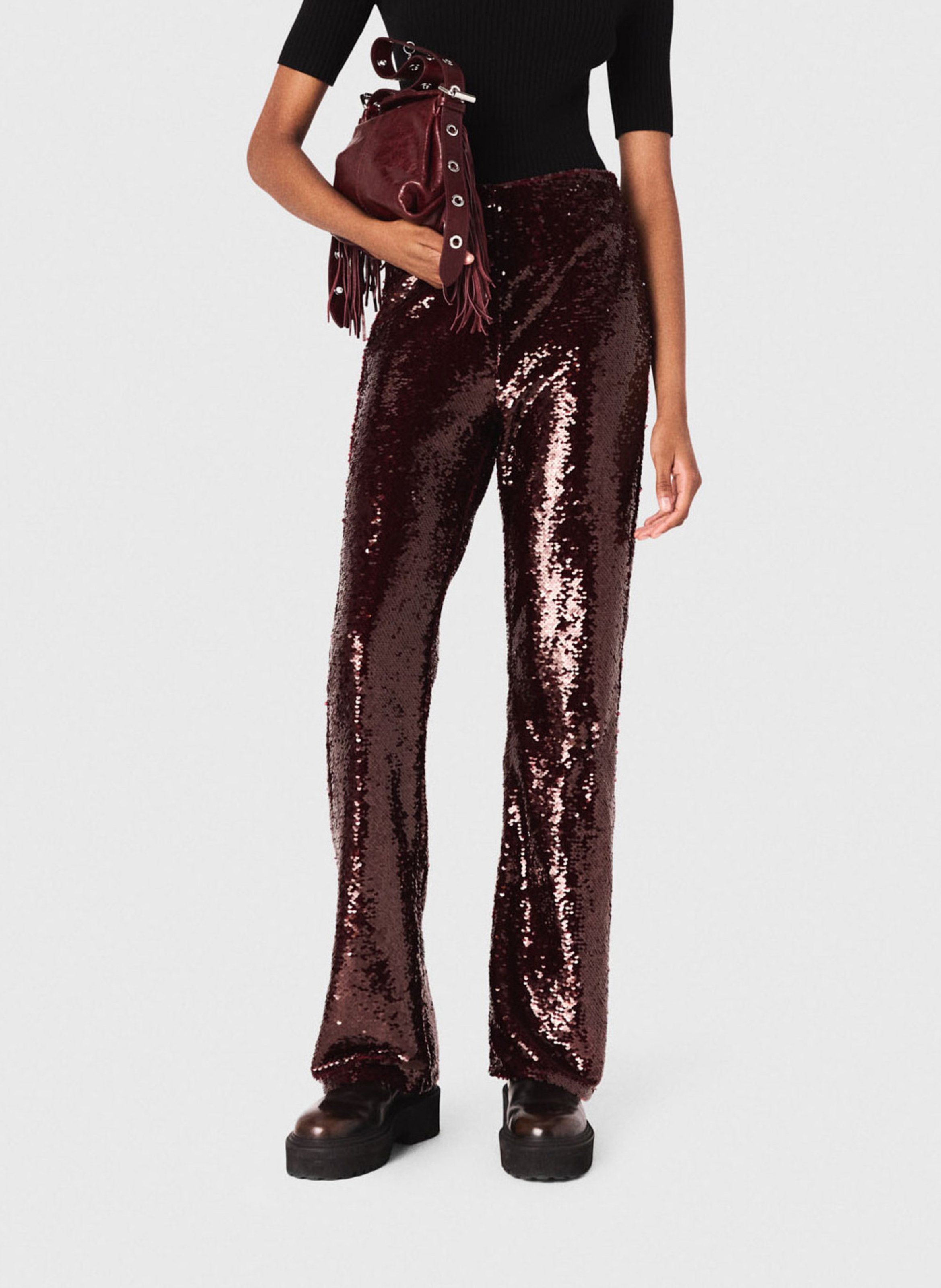 Straight pants embroidered with sequins MAJE Red