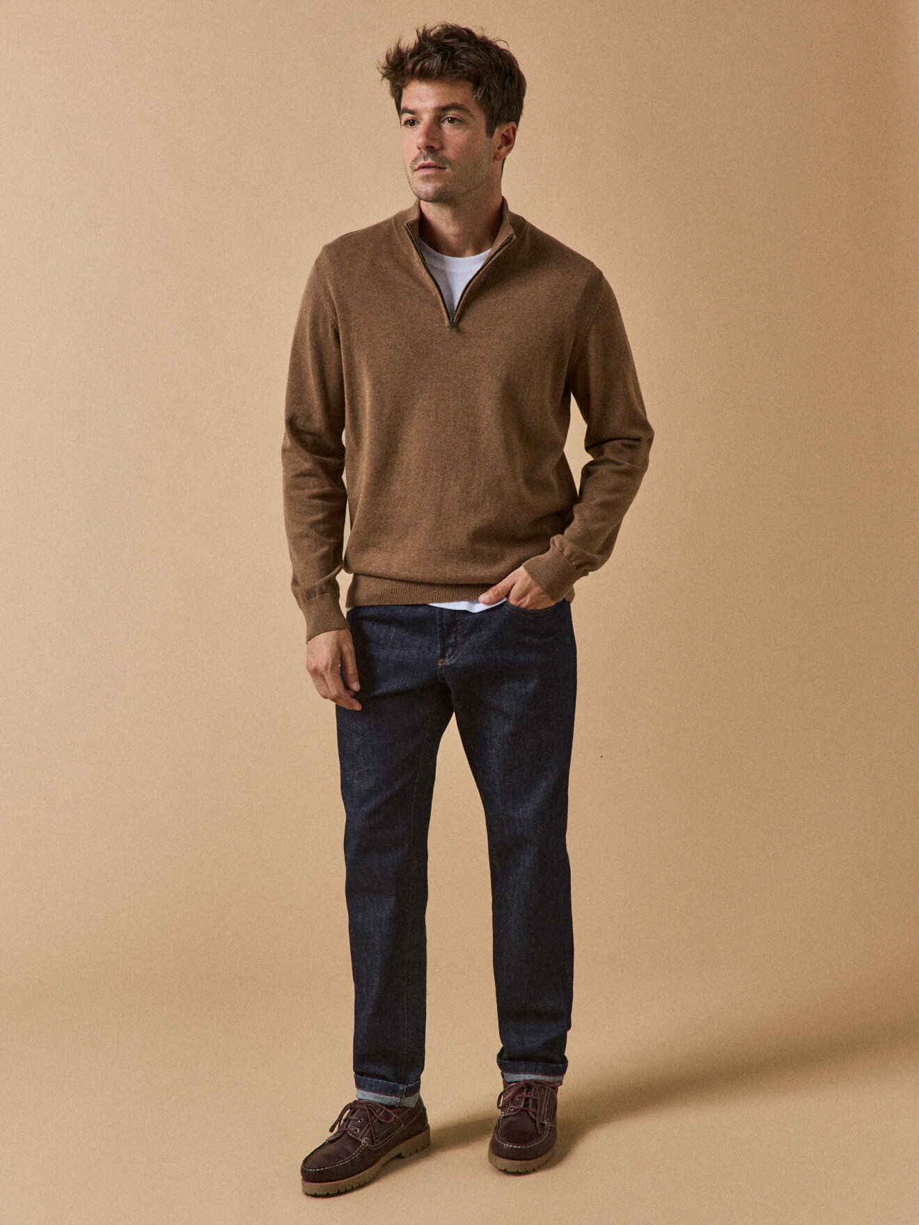 Organic cotton and cashmere high-neck sweater CYRILLUS Brown