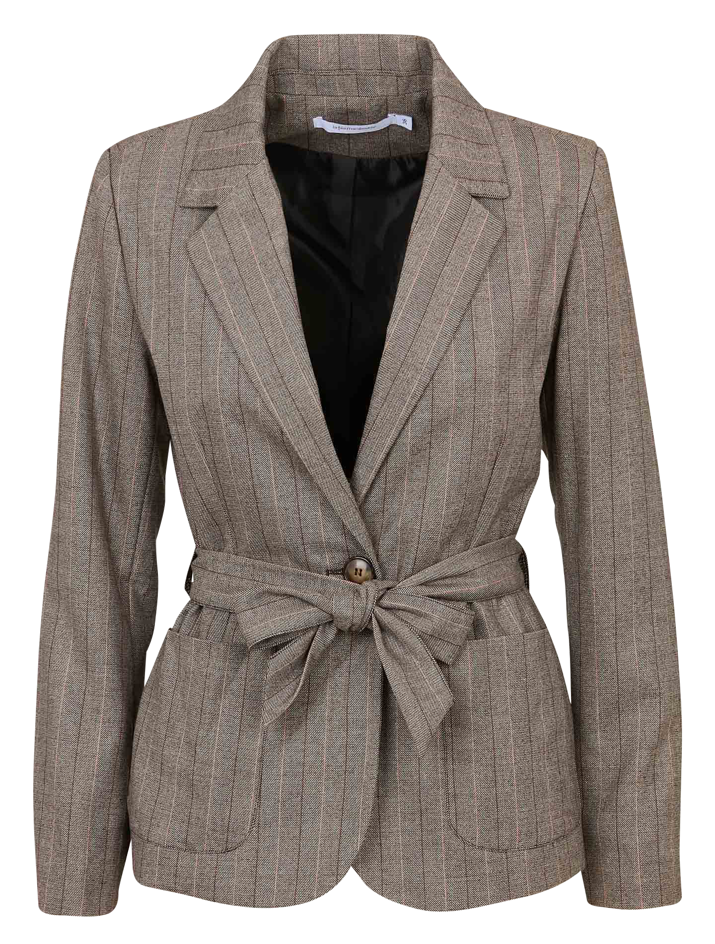 Getailleerde blazer met ceintuur en revers in strepen LA FEE MARABOUTEE Beige