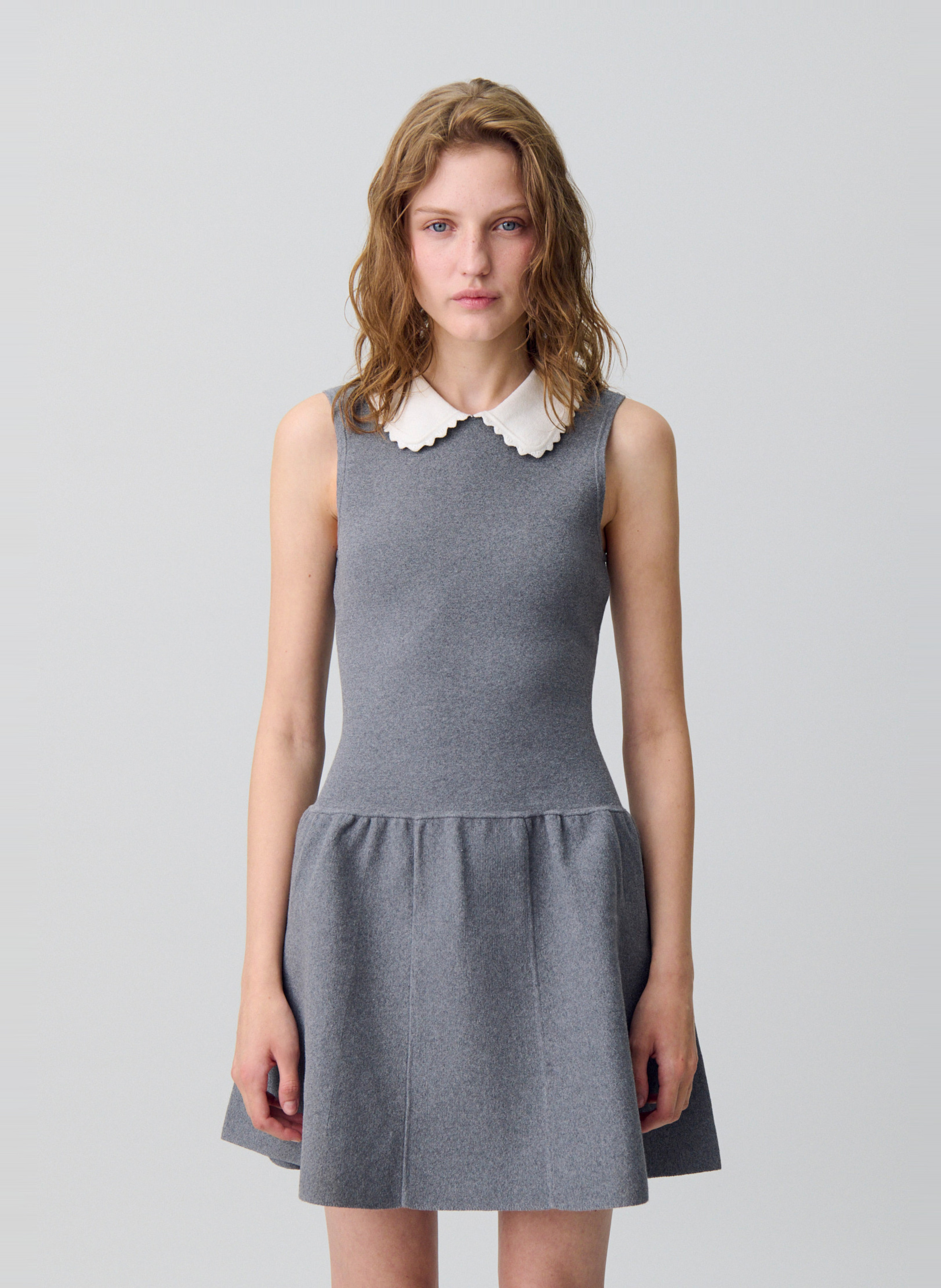 Robe midi col polo en coton mélangé CLAUDIE PIERLOT Gris