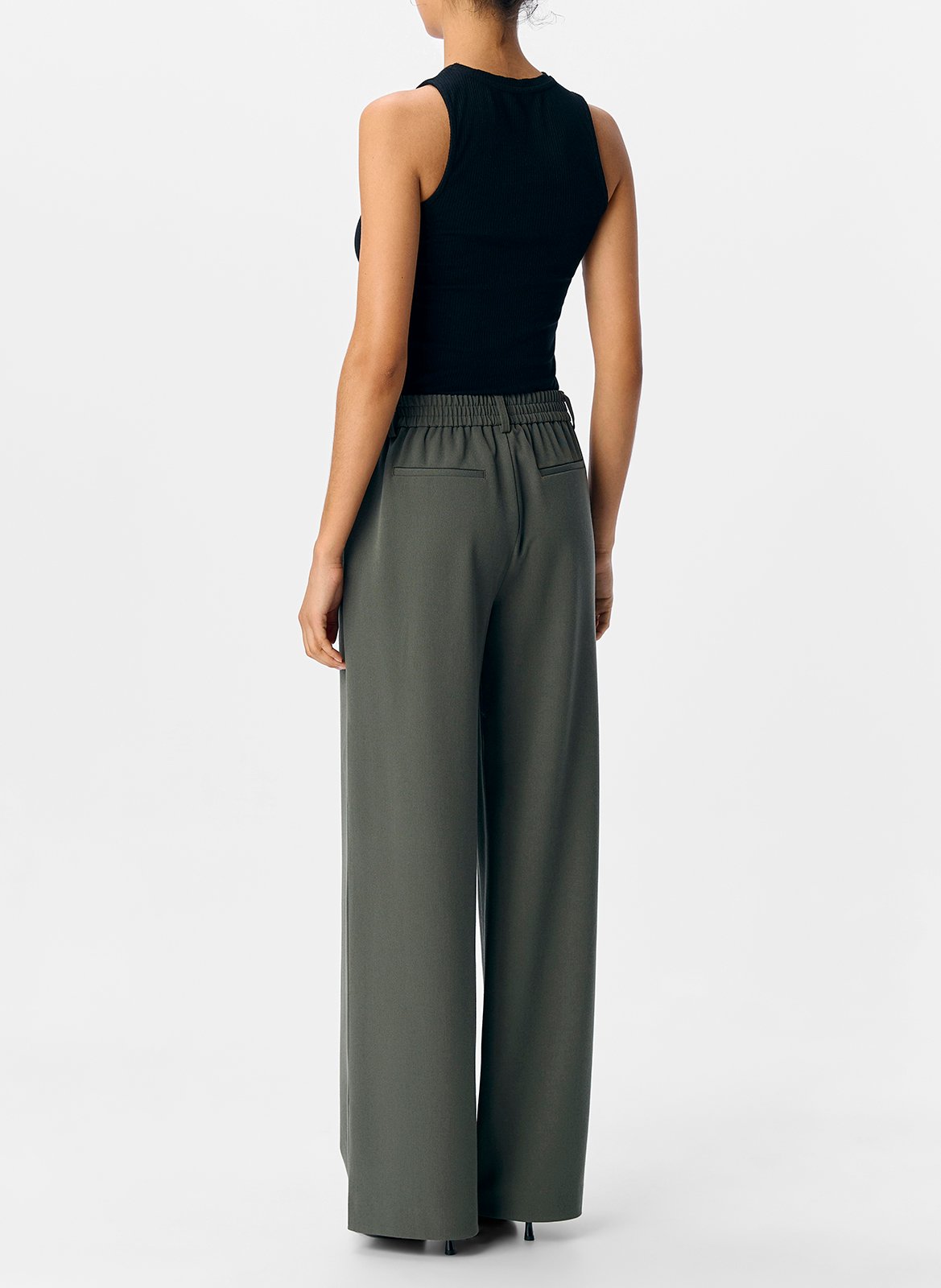 Soepelvallende bandplooibroek OBJECT Kaki