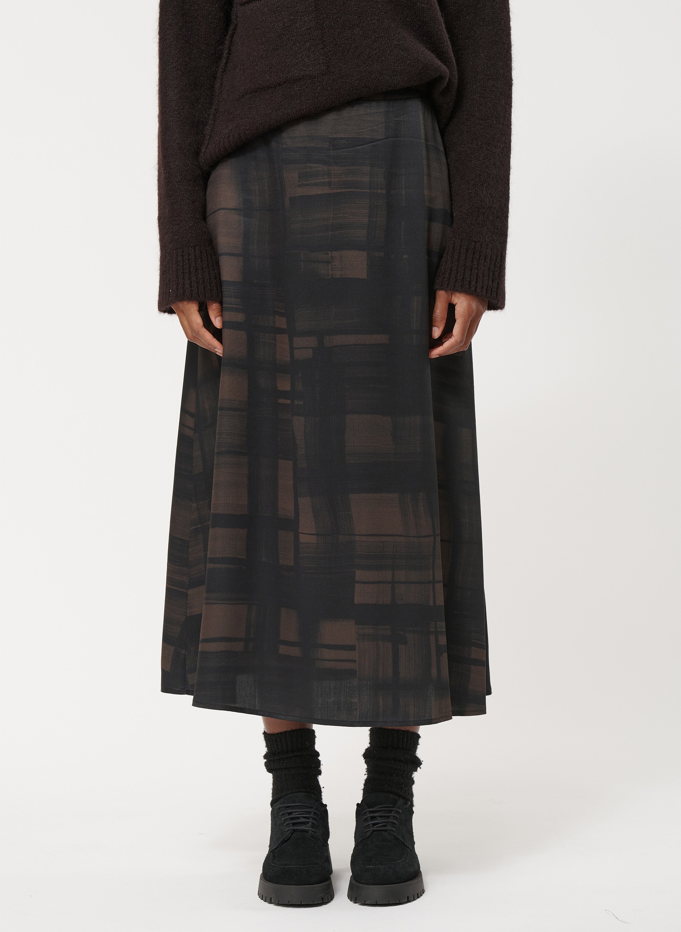 Jupe midi imprimée HUMILITY Marron