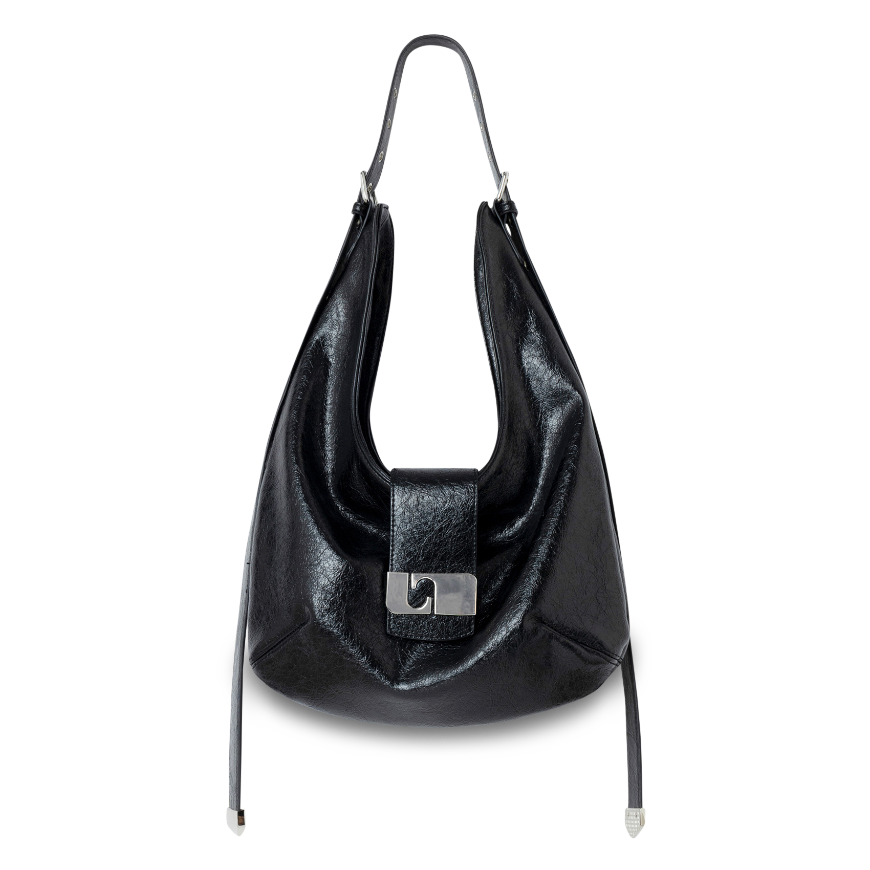 Weiche halbrunde Tasche mit Used-Leder-Effekt LAAGAM Schwarz