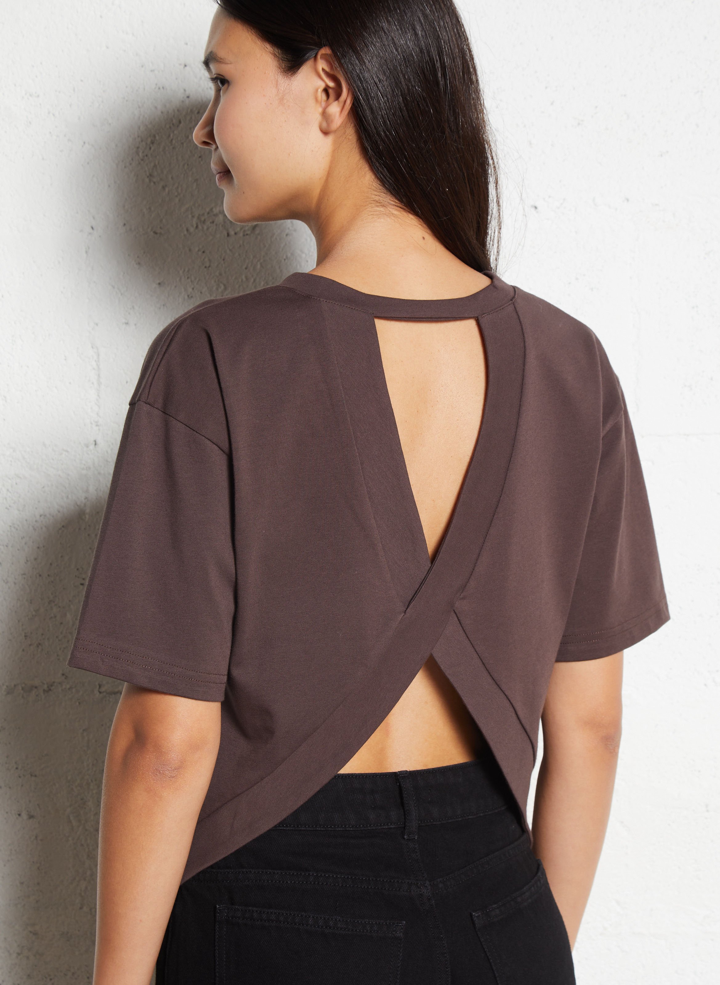 Round-neck organic cotton T-shirt SUNCOO Brown