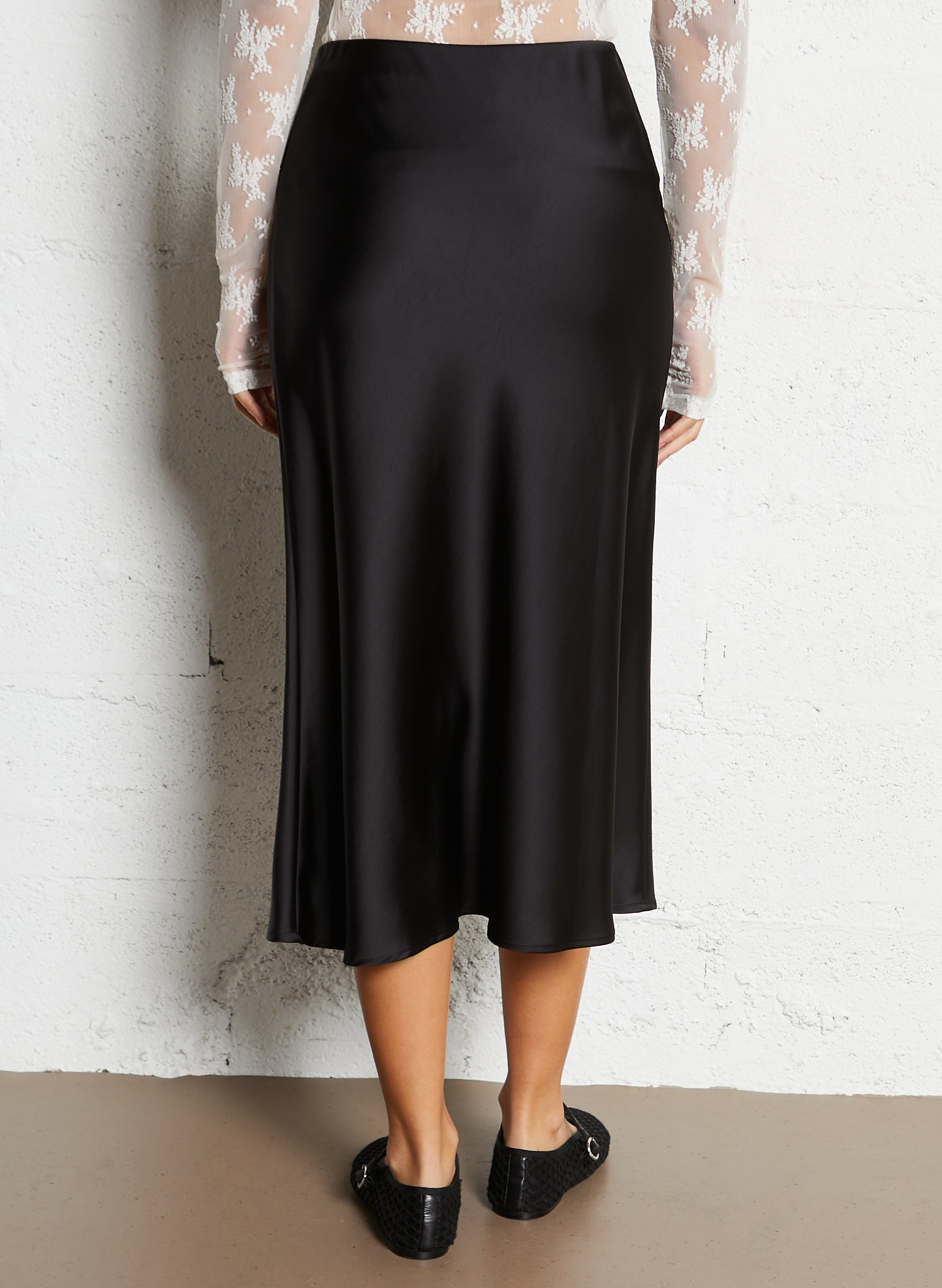 Solid flared satin skirt IMPERIAL Black