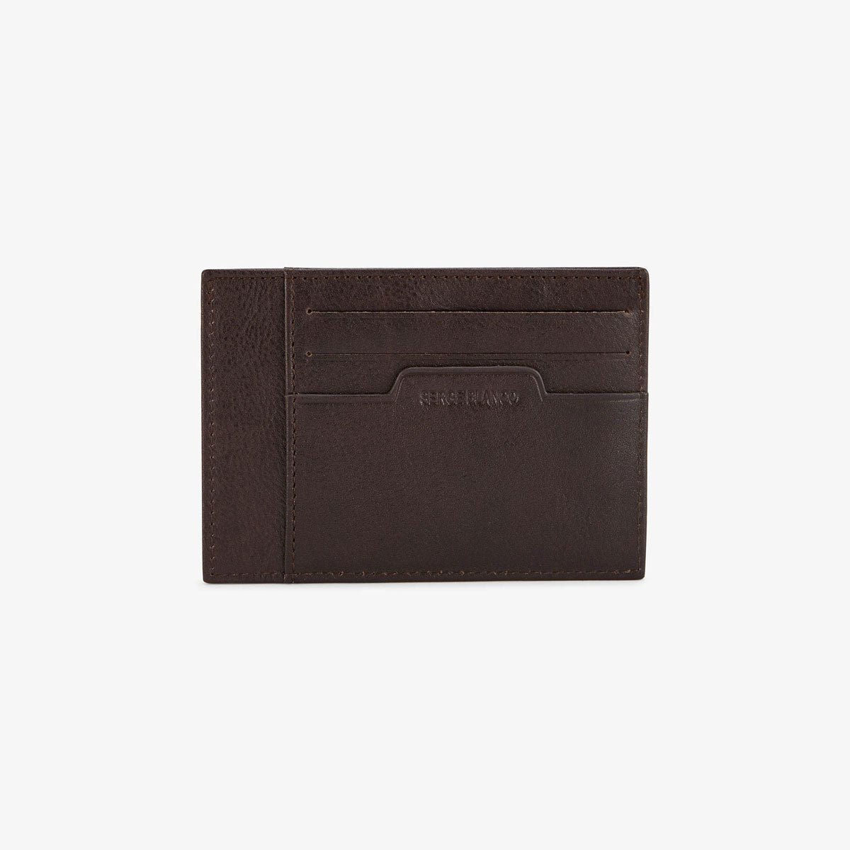Leather cardholder with metal logo SERGE BLANCO Brown