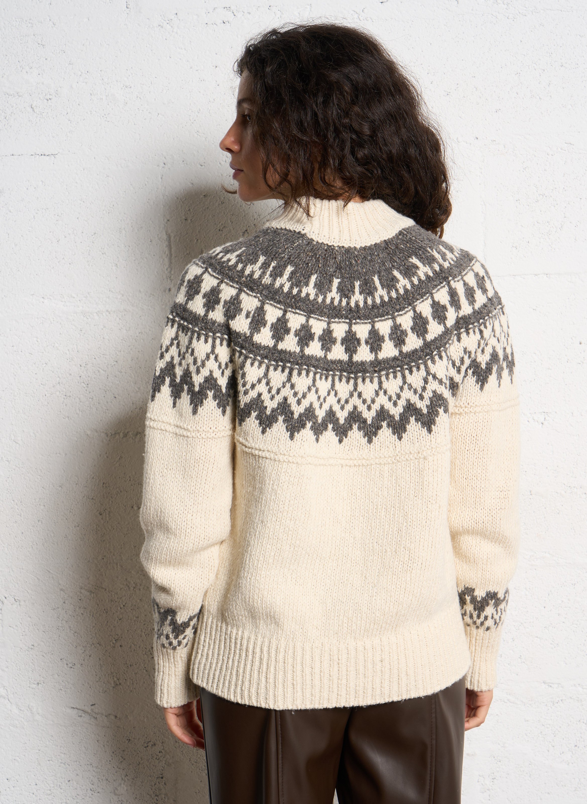 Pull droit col montant jacquard en laine mélangée MAISON 123 Blanc