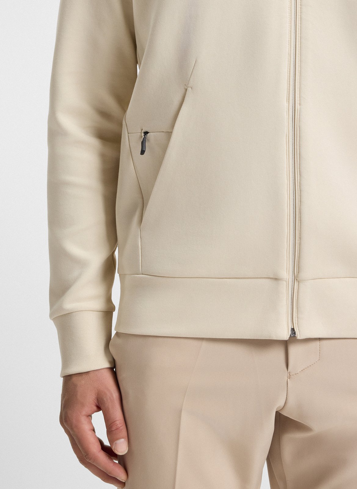 Screen-printed stretch cotton straight zipped sweater BOSS White