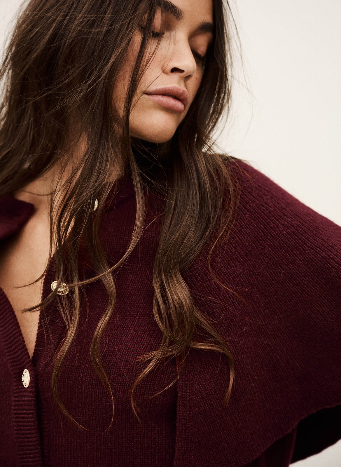 Cardigan boutonné en laine unie BA&SH Prune