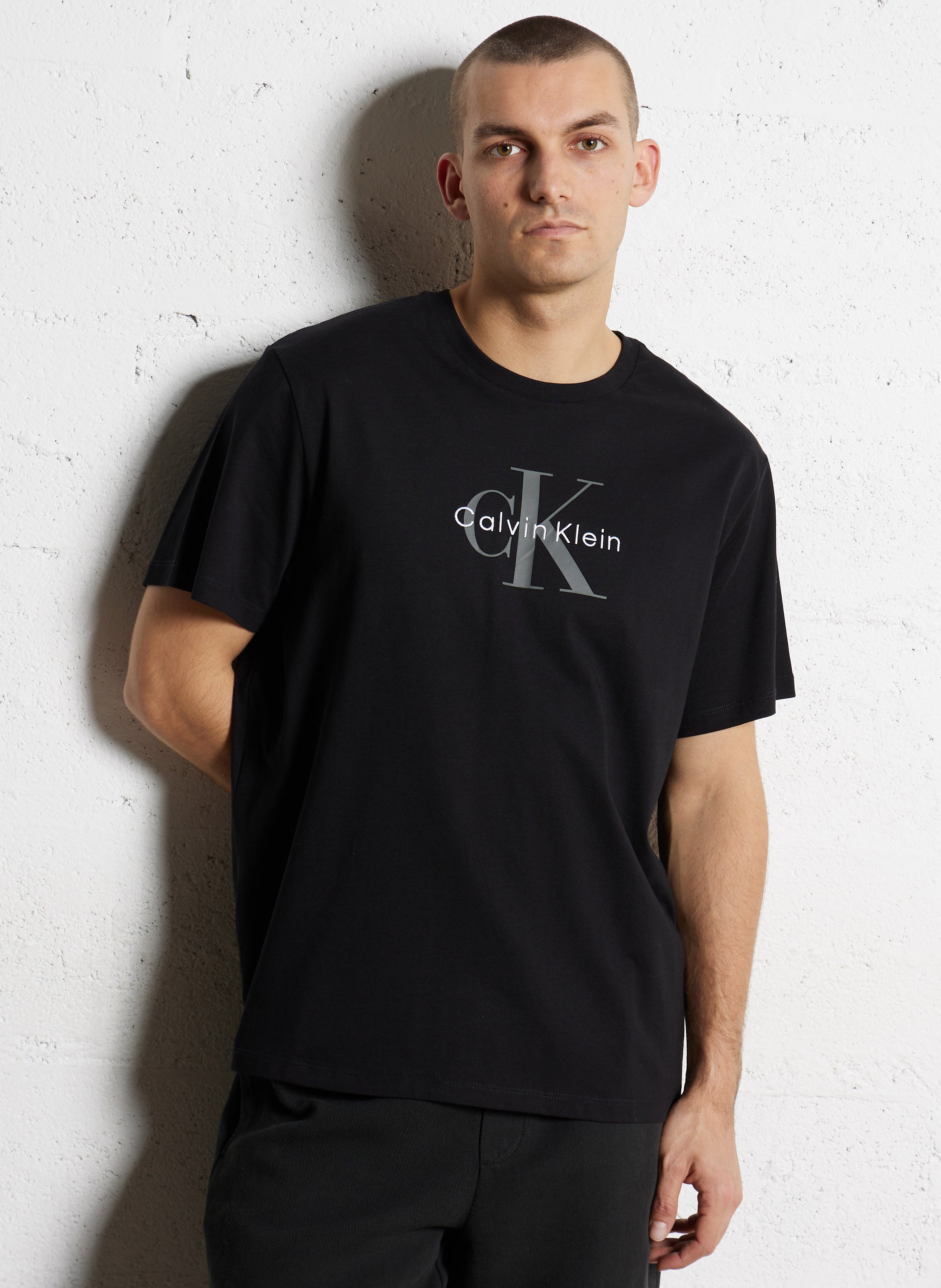 Tee-shirt droit en coton sérigraphié CALVIN KLEIN Noir
