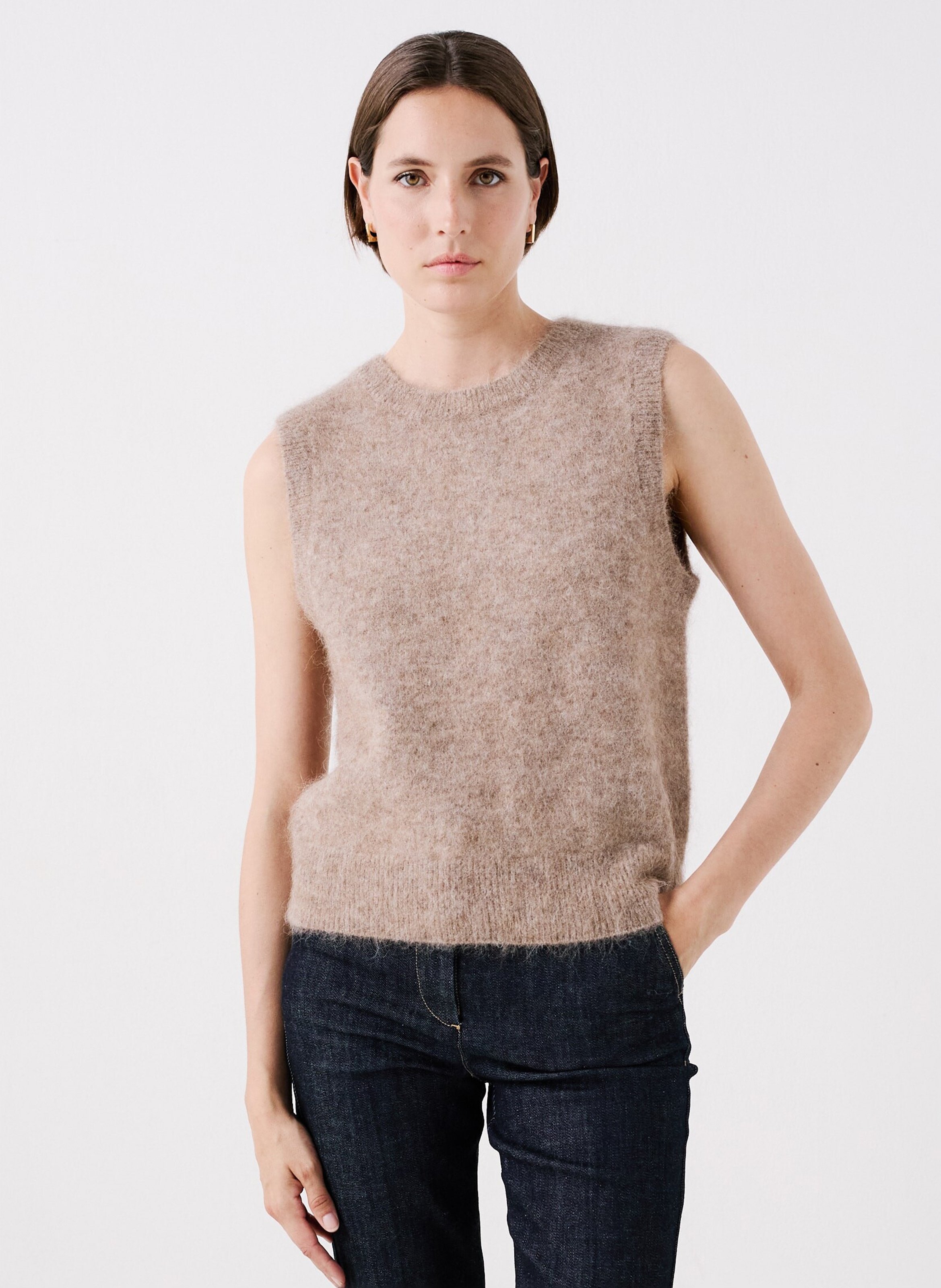 Pull col rond en laine mélangée CAROLL Marron