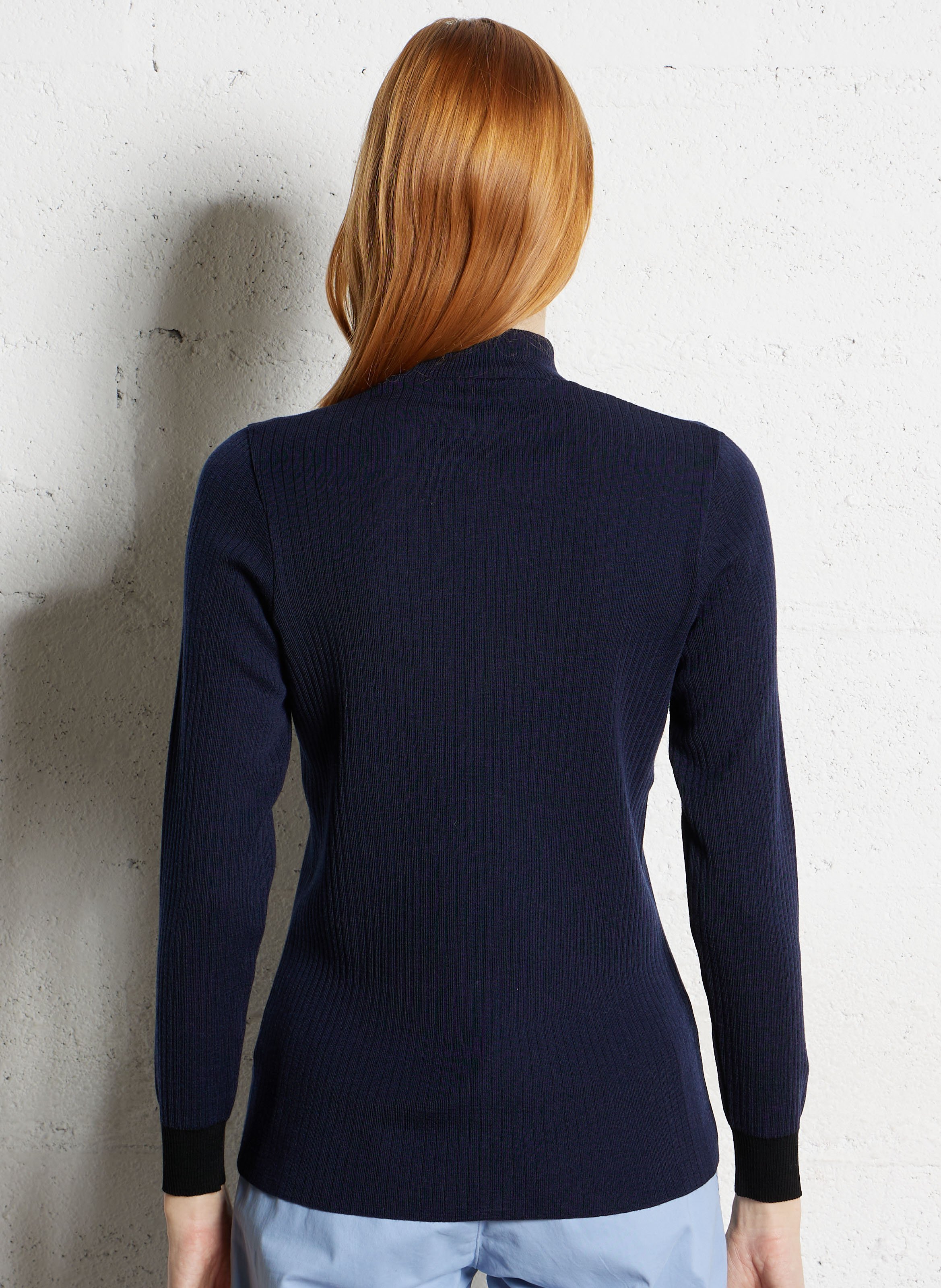 Pull col montant en laine unie I CODE Bleu