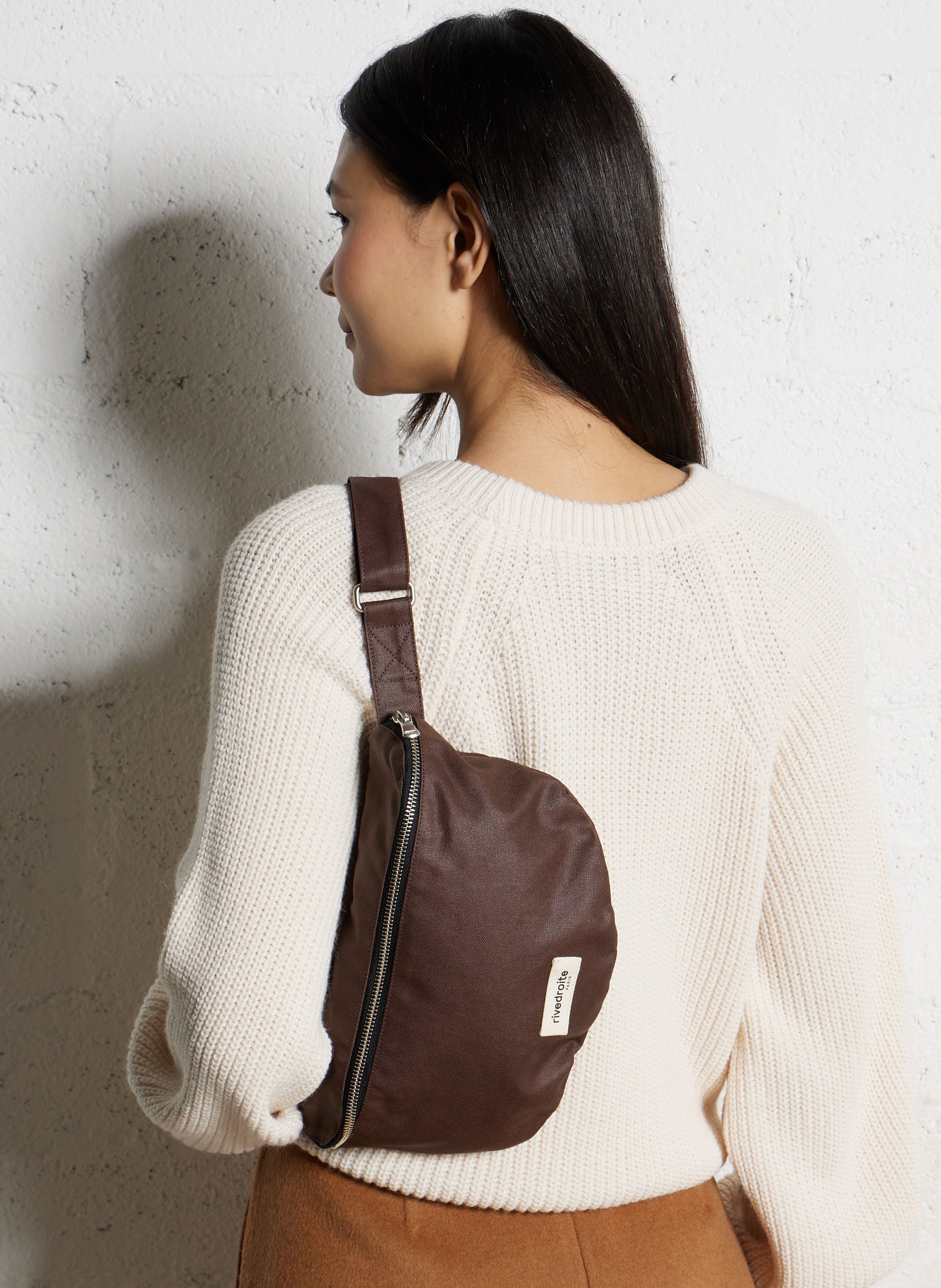 Plain waxed zippered bum bag RIVEDROITE PARIS Brown