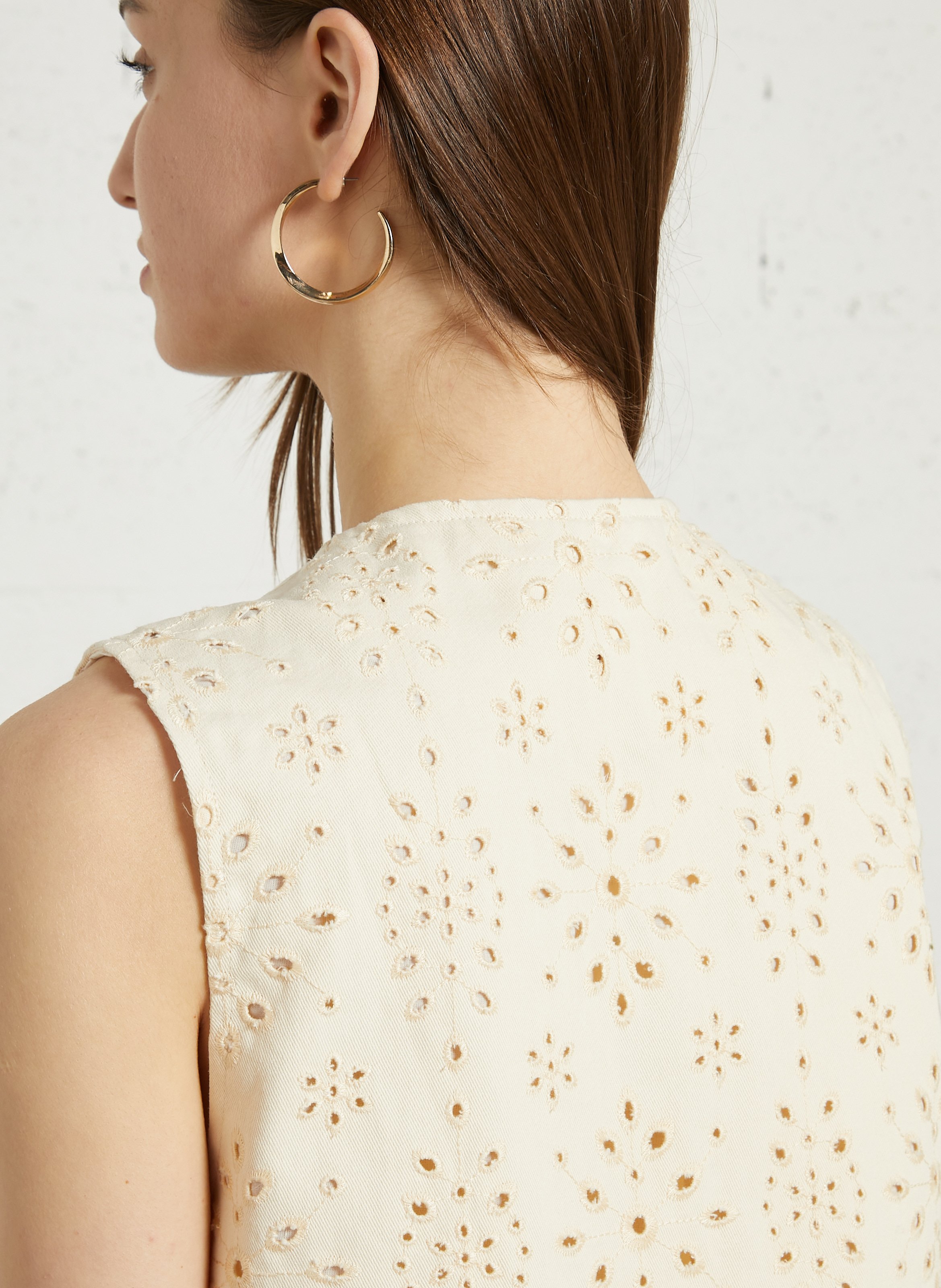 Gilet croisé boutonné à broderies coton THE KORNER Blanc