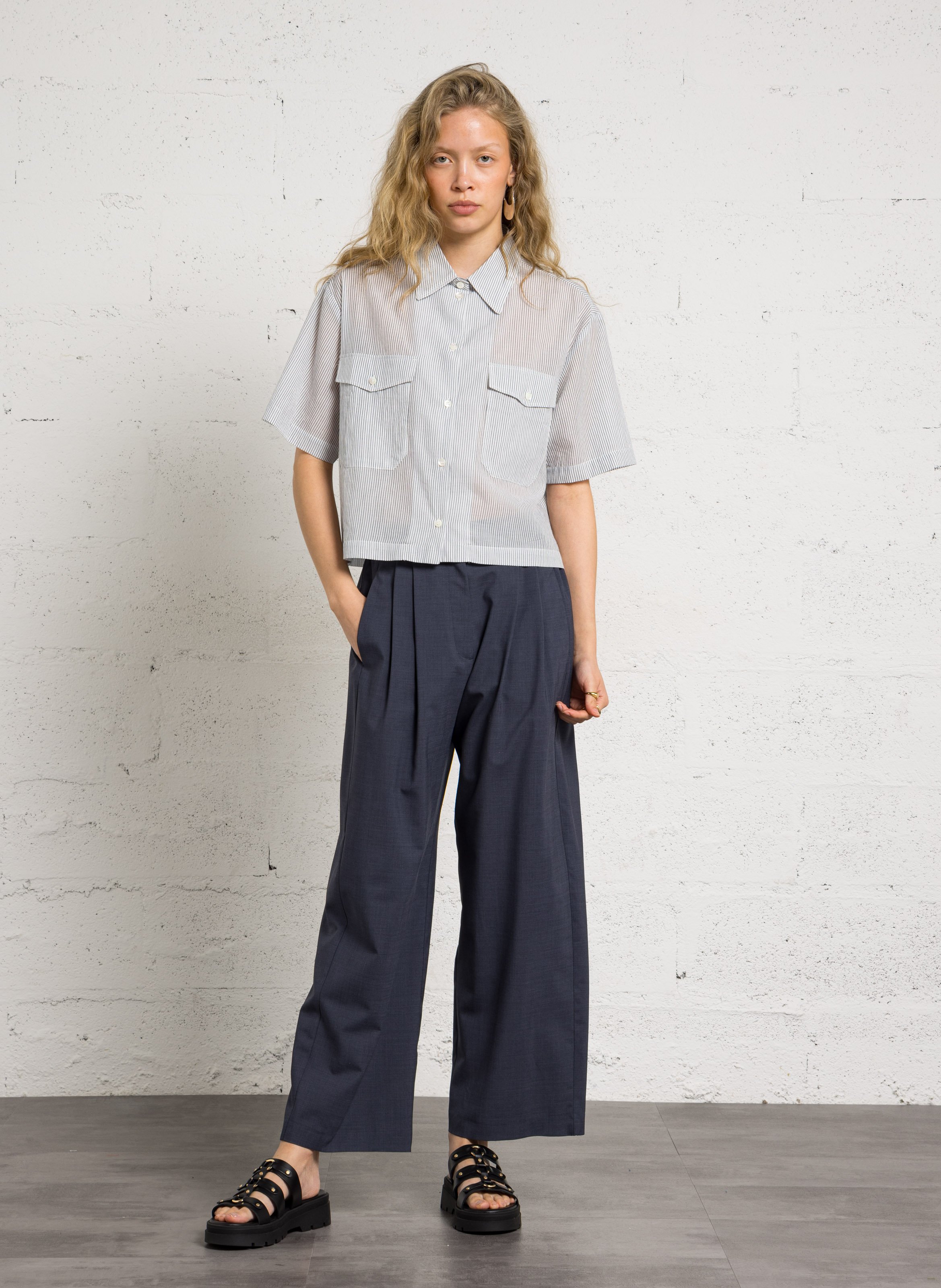 Boxy striped shirt with classic collar in cotton MASSCOB Blue