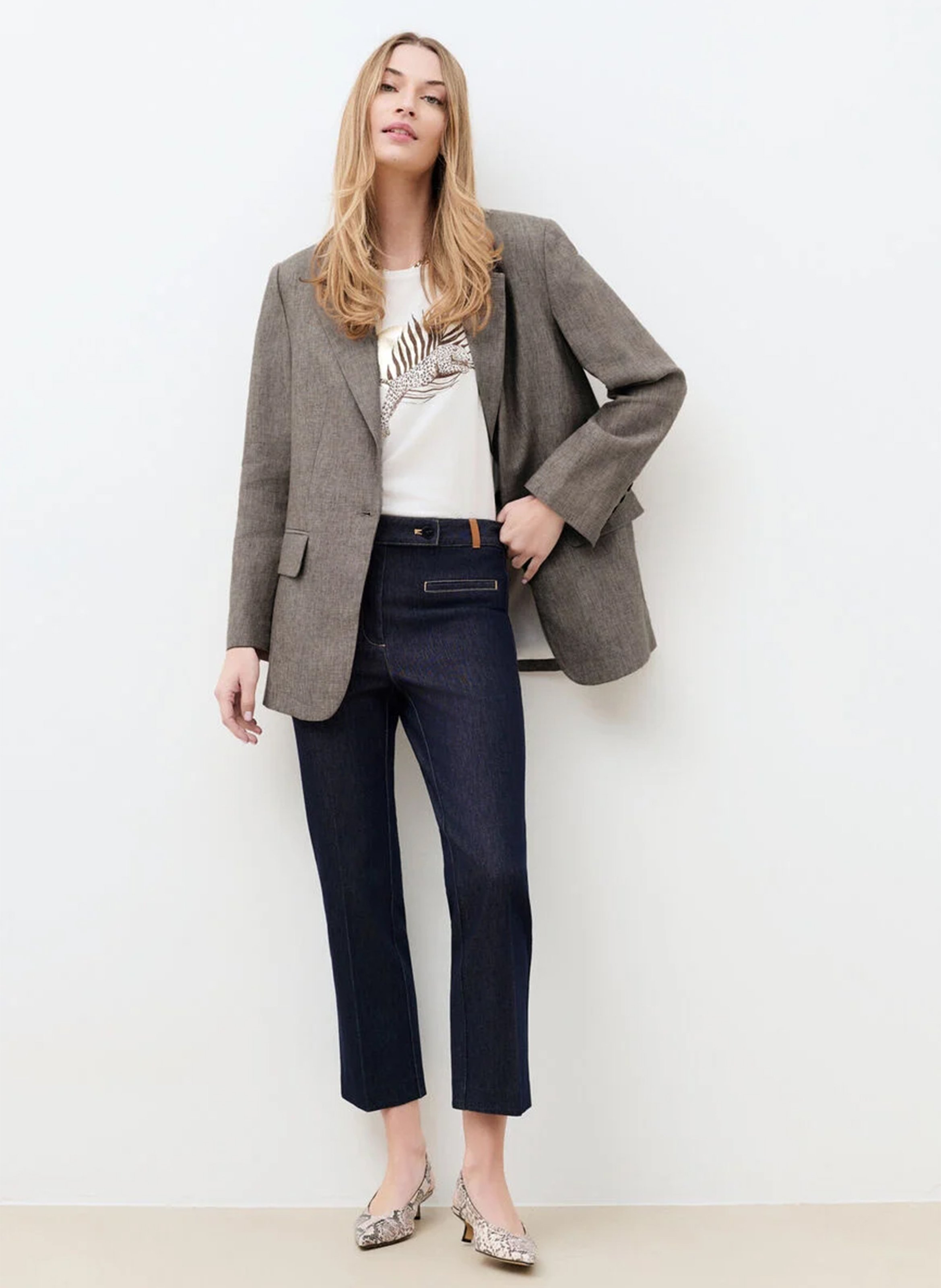 Veste tailleur droite en lin CAROLL Marron