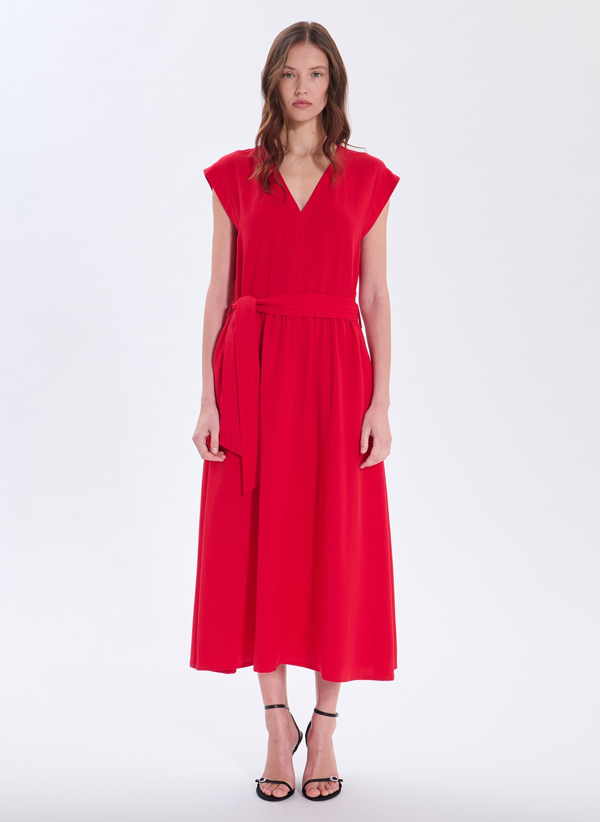 Long loose-fit V-neck dress ZAPA Red
