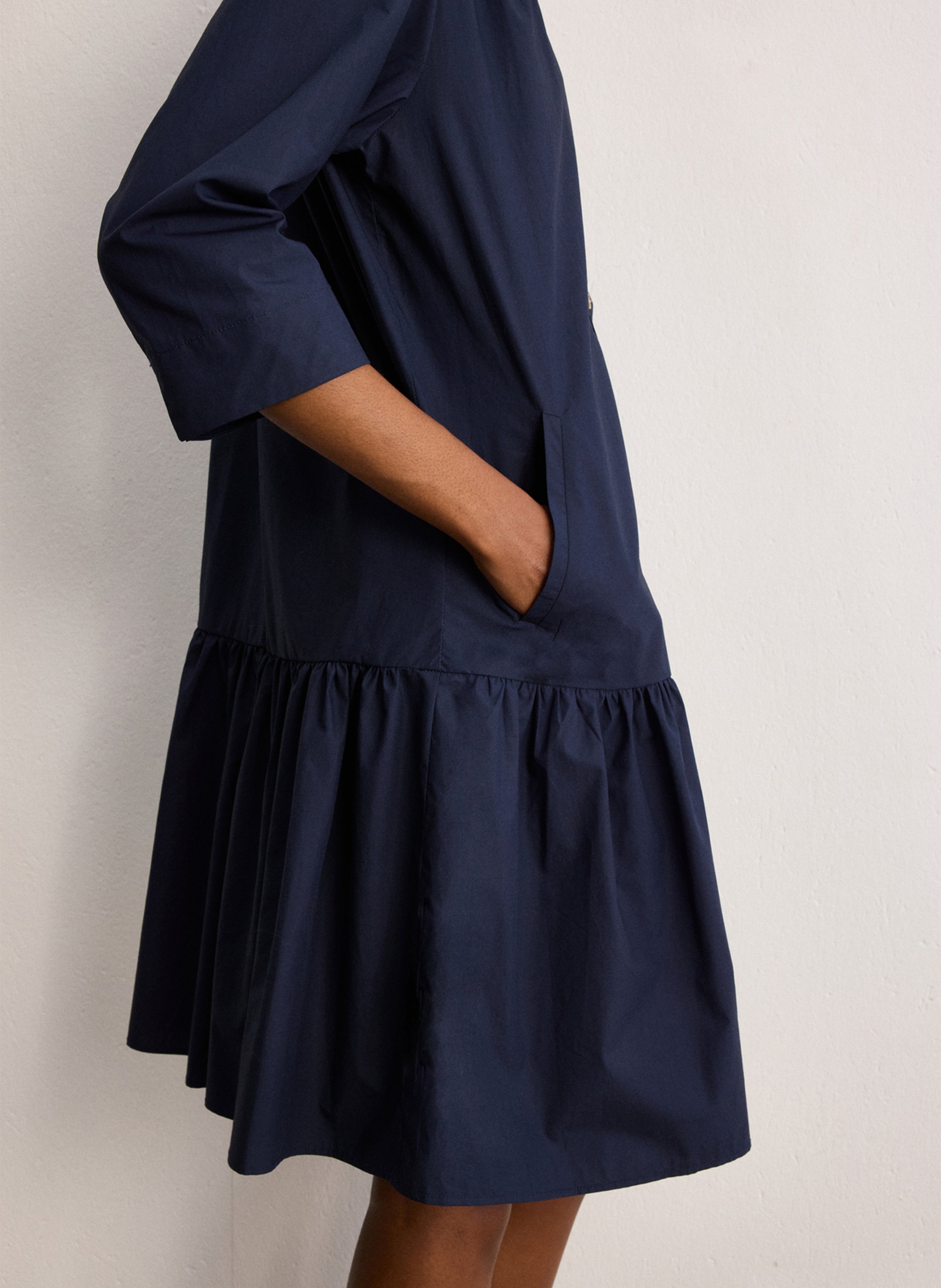 Ausgestelltes Baumwoll-Kurzkleid mit klassischem Kragen PABLO Blau