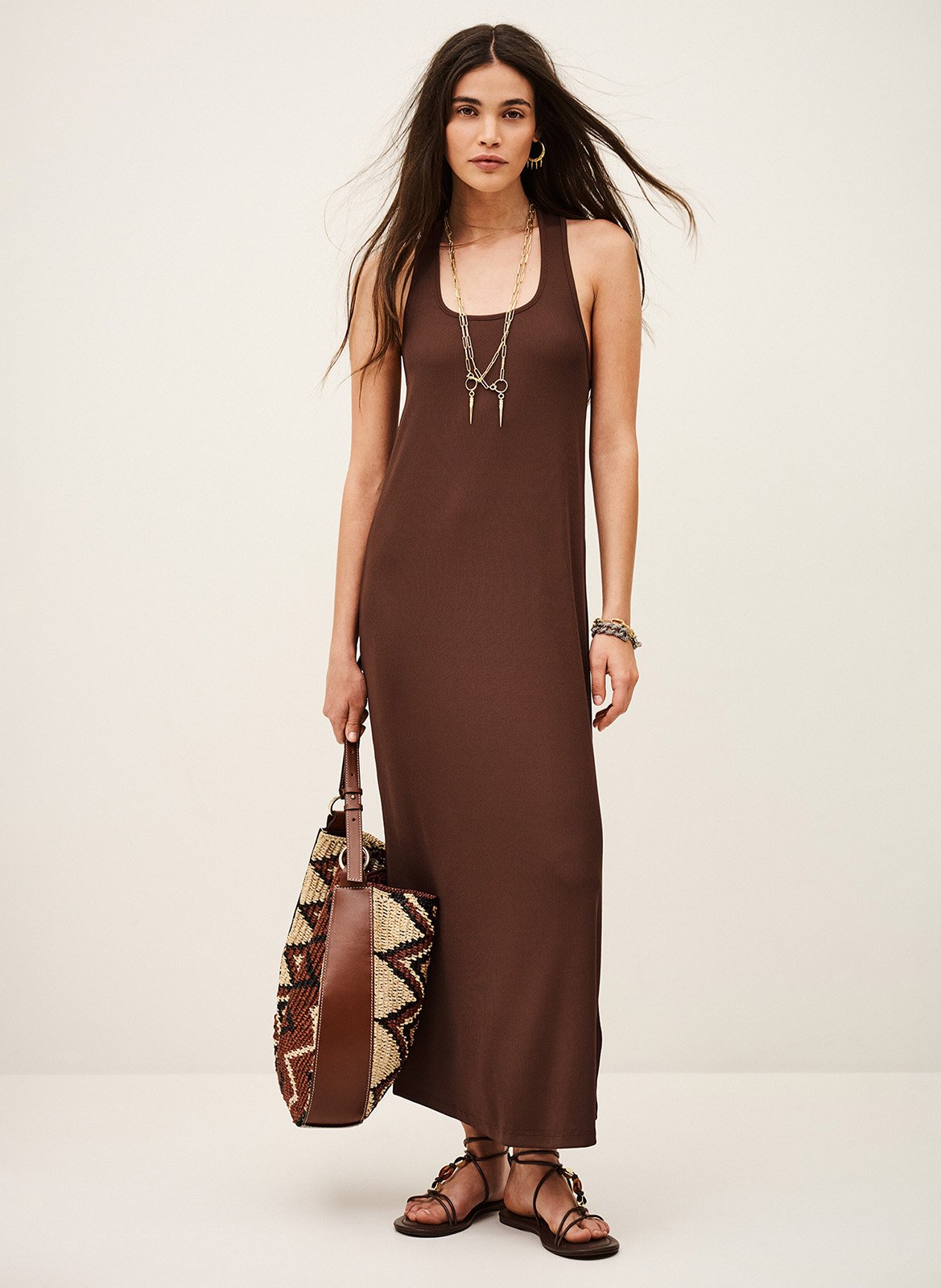 Robe longue encolure carré BA&SH Marron