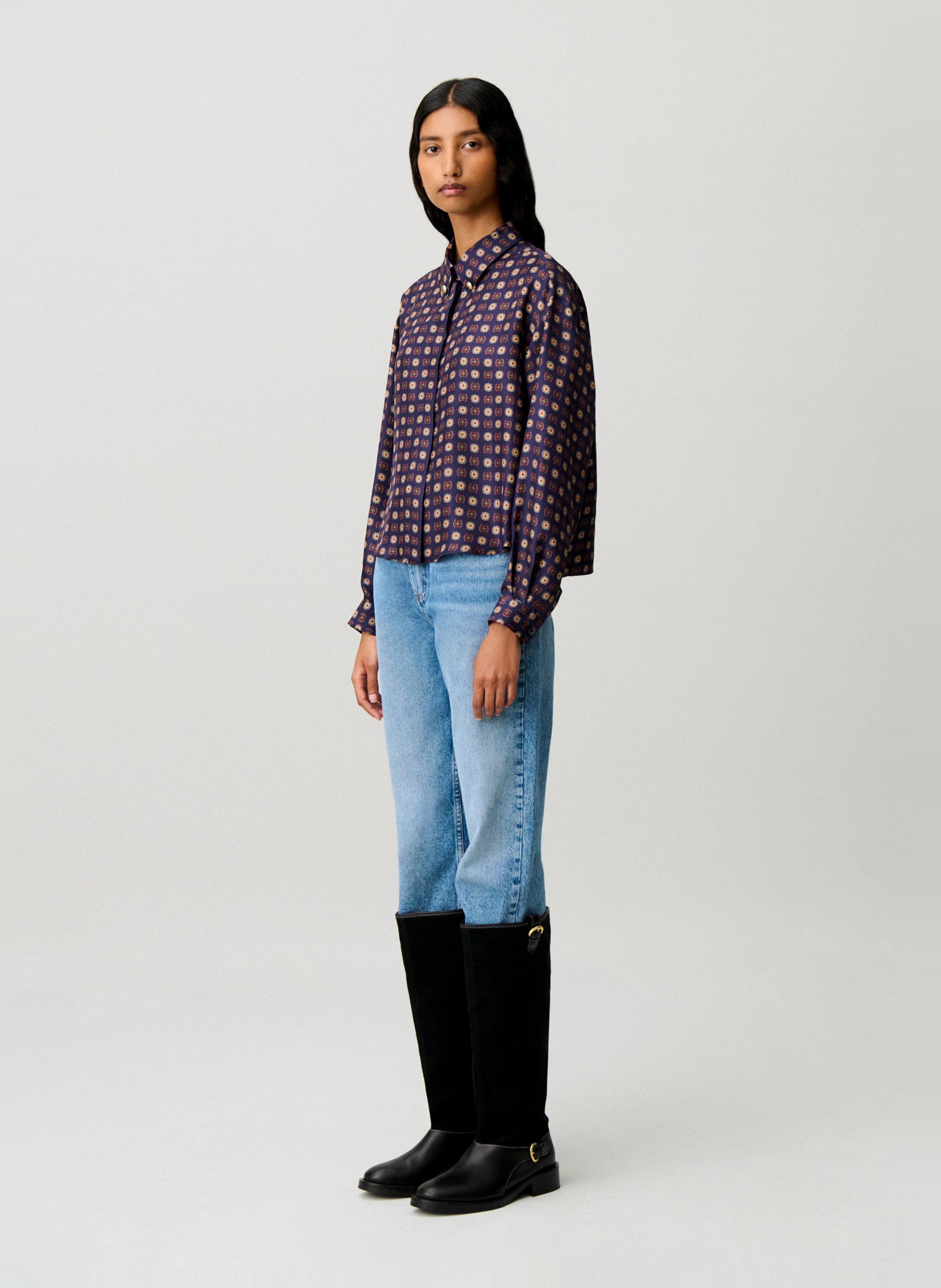Chemise imprimée en soie CLAUDIE PIERLOT Bleu
