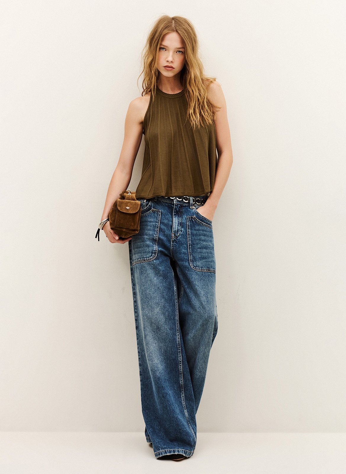 Ärmelloses lockeres Top in Einheitsfarbe BA&SH Beige