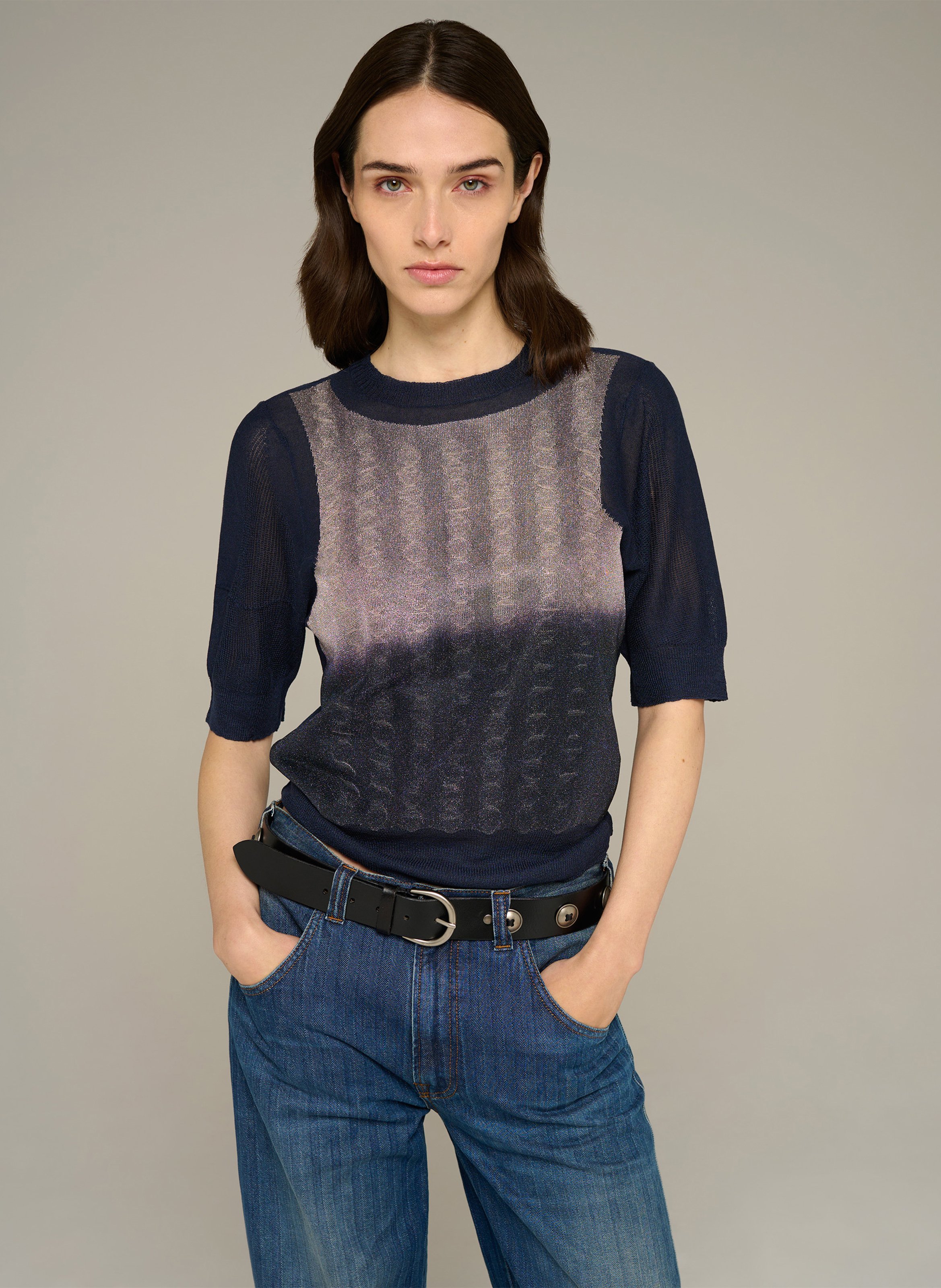 Rechte jacquard metallic pullover met ronde hals COTELAC Blauw