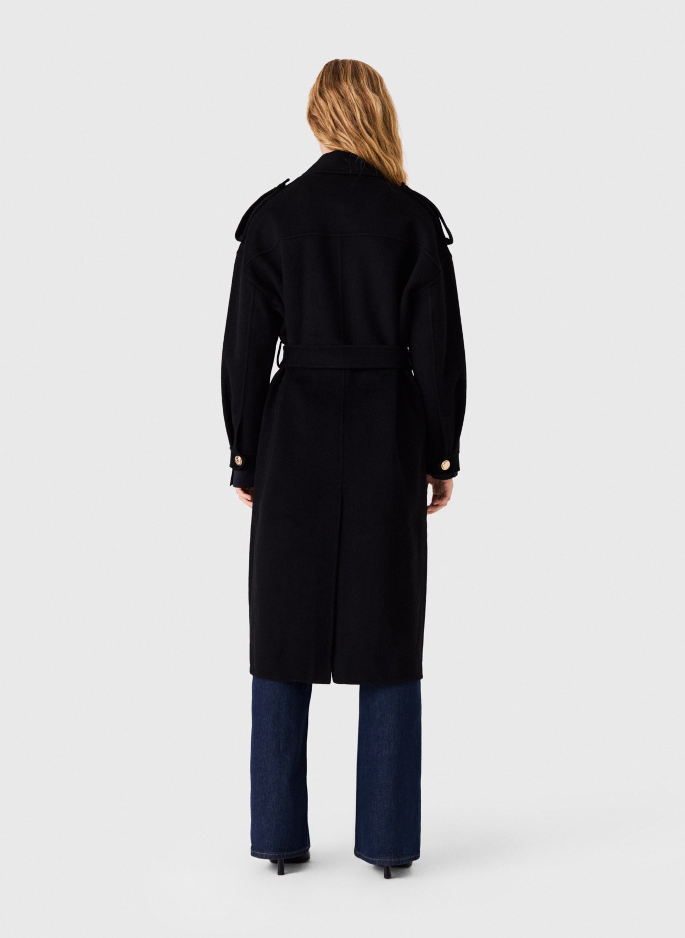 Manteau col classique en laine mélangée MAJE Noir